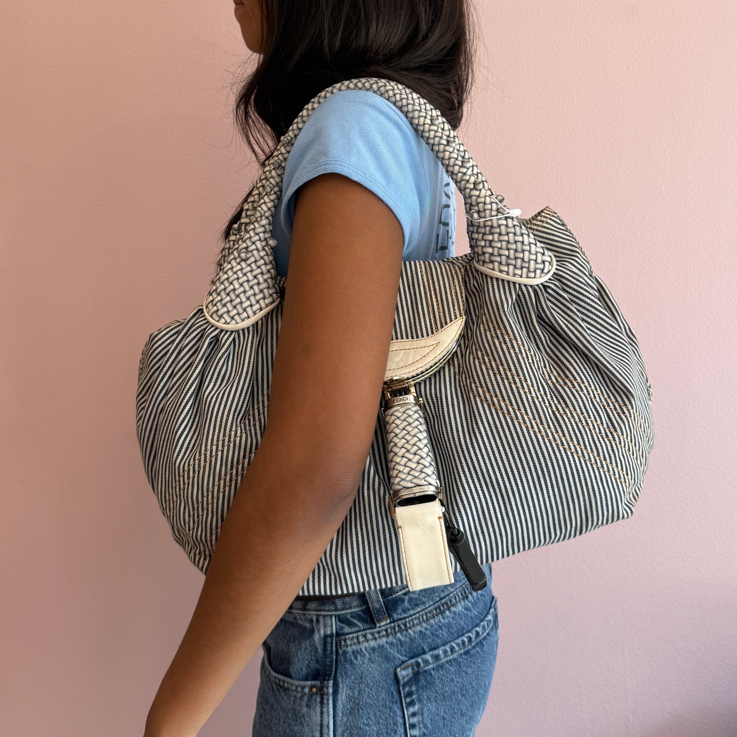 Fendi Navy & White Striped Spy Hobo Bag