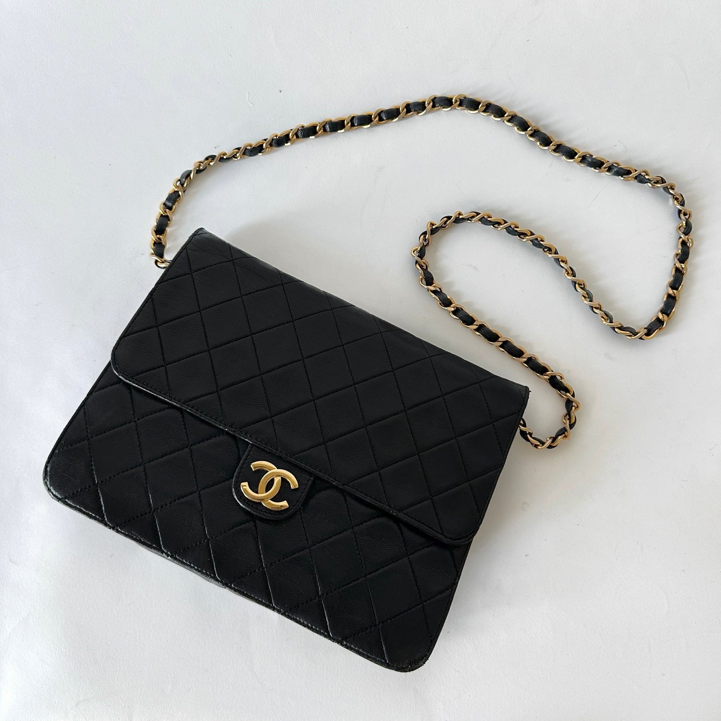 Chanel Black 80’s Quilted 18k GP Hardware Square Flap