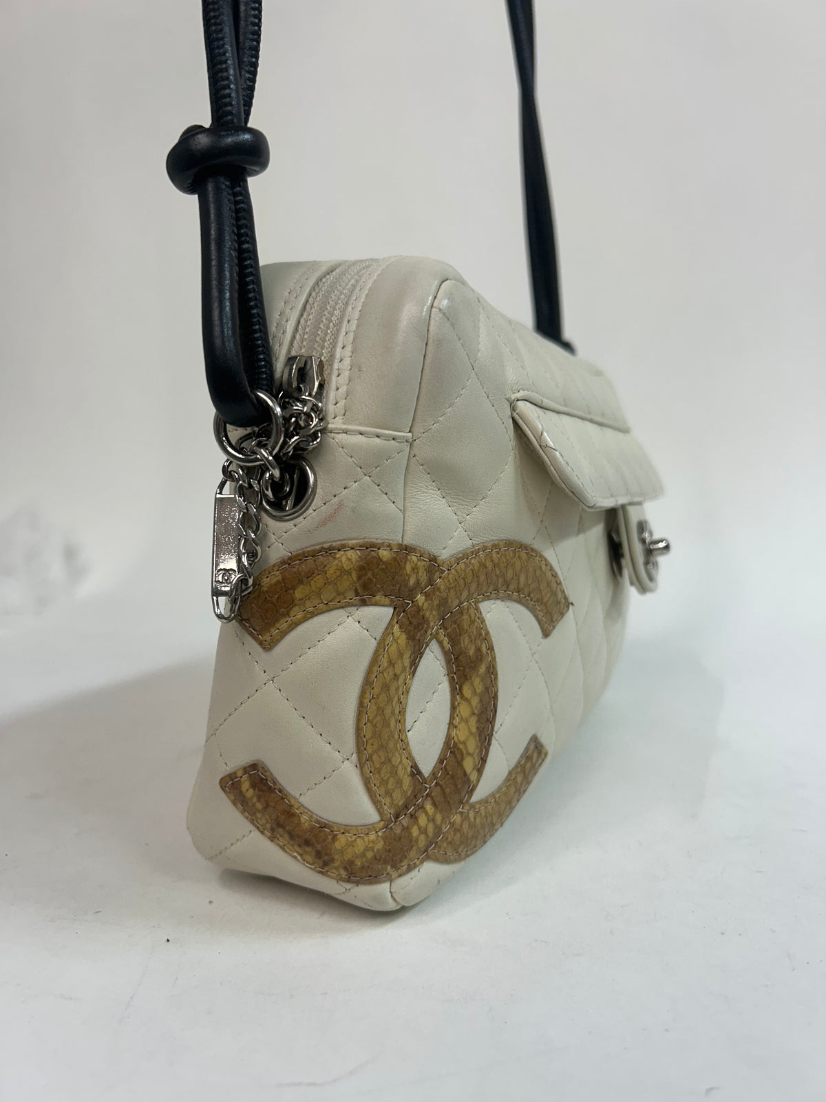 Chanel White Cambon Snakeskin Crossbody Bag