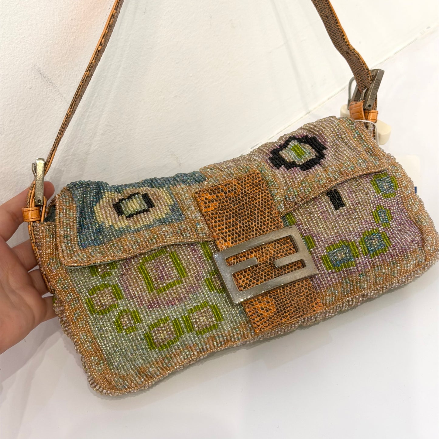 Fendi Ltd Edition Beaded Printed Baguette Lizard Trim