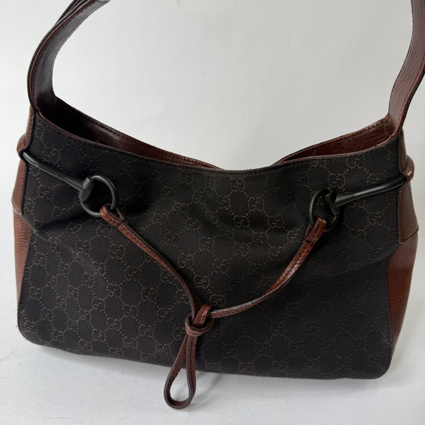 Gucci Brown Monogram Canvas Horsebit Shoulder Bag