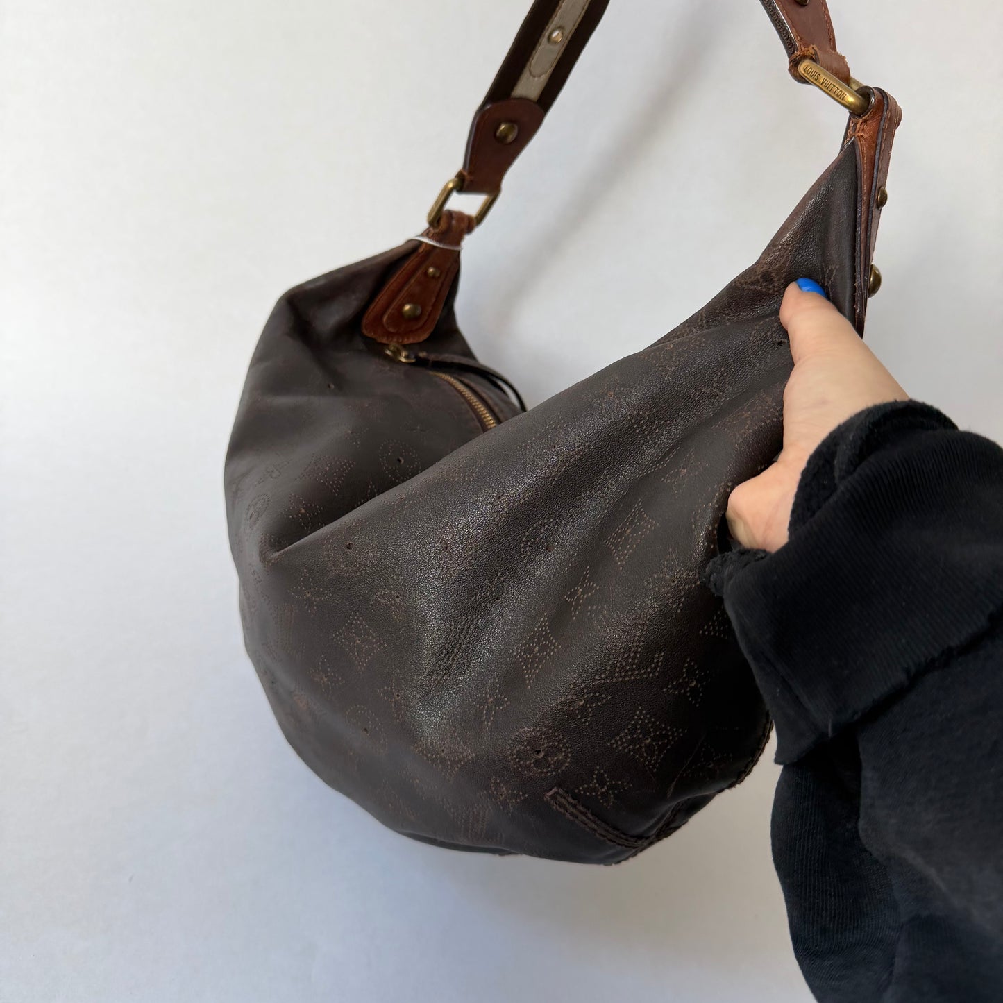 Louis Vuitton Brown Leather Monogram Perforated Mahina Onatah Hobo Bag