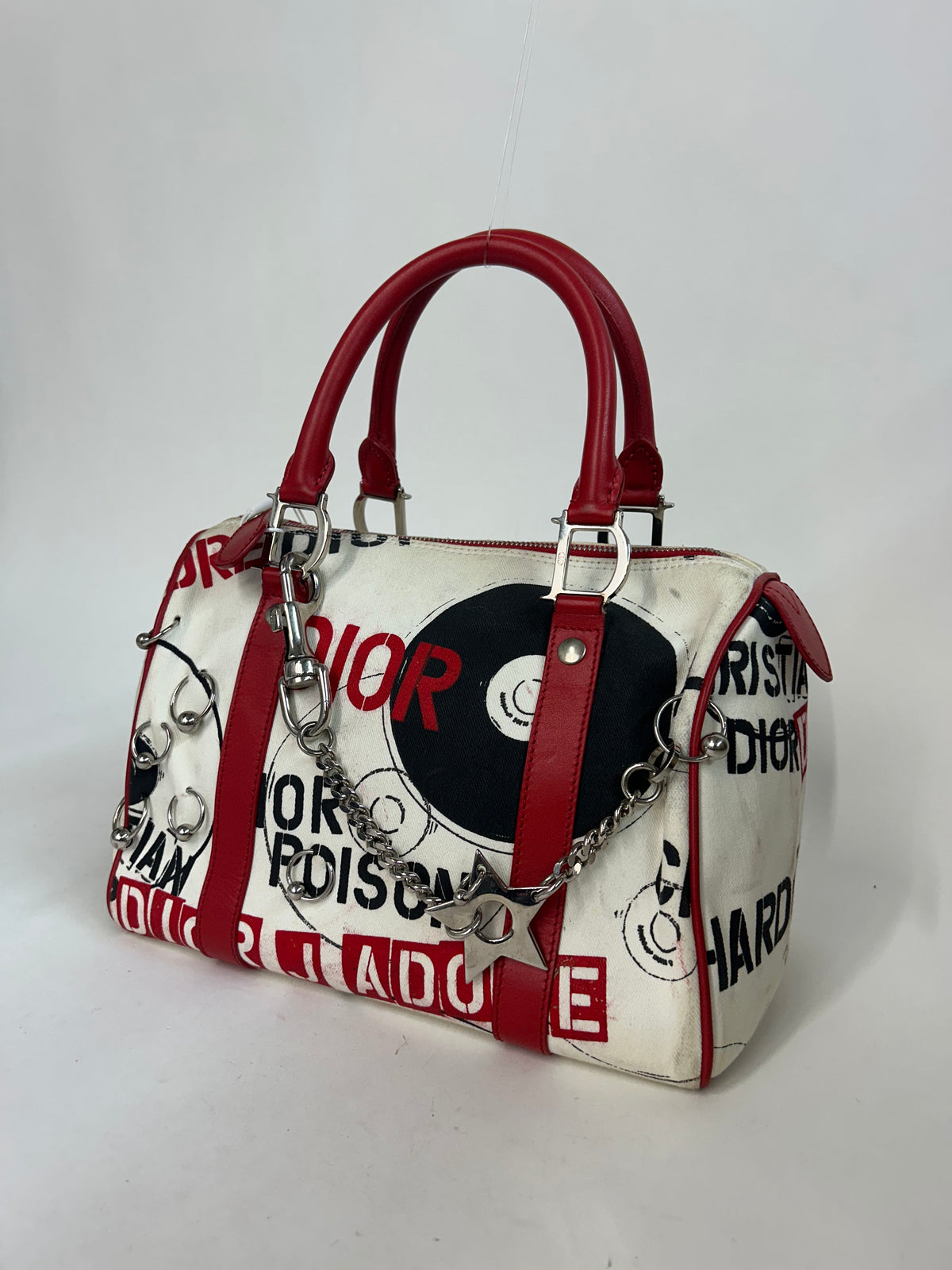 Christian Dior White Canvas & Leather Hardcore Boston Bag