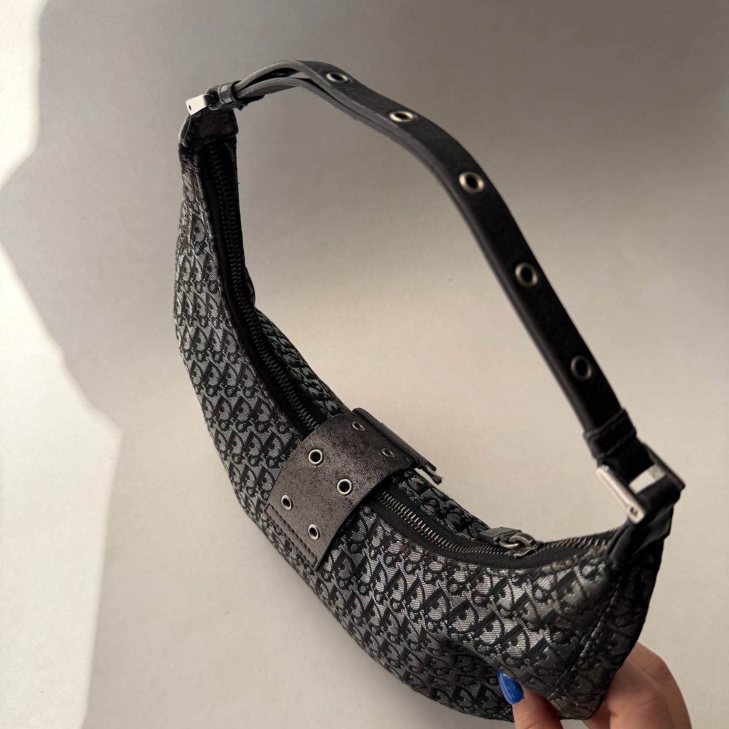 Christian Dior Black Trotter Canvas Street Chic Small Croissant Hobo Bag