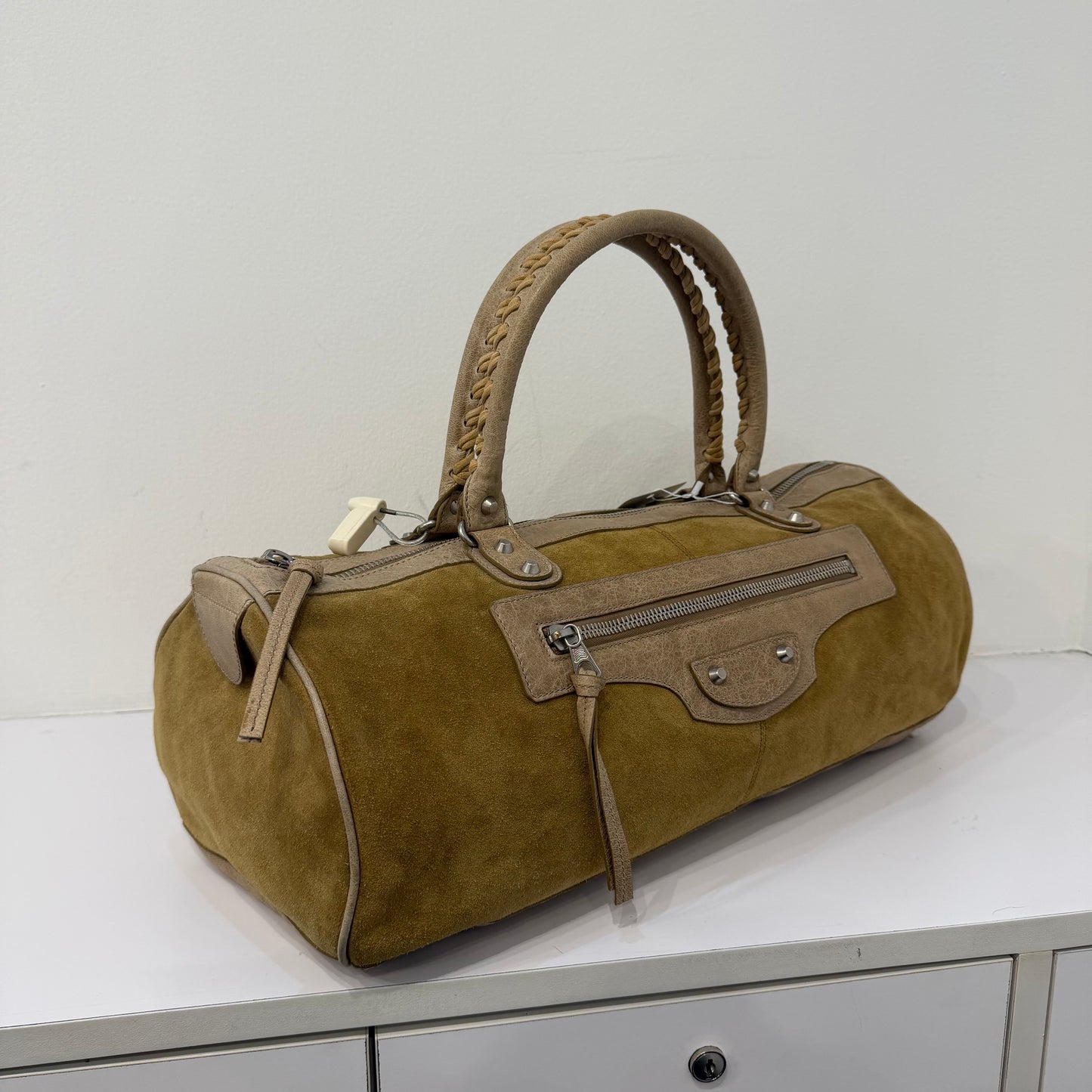 RARE Balenciaga Brown Suede Motorcycle Duffle Bag