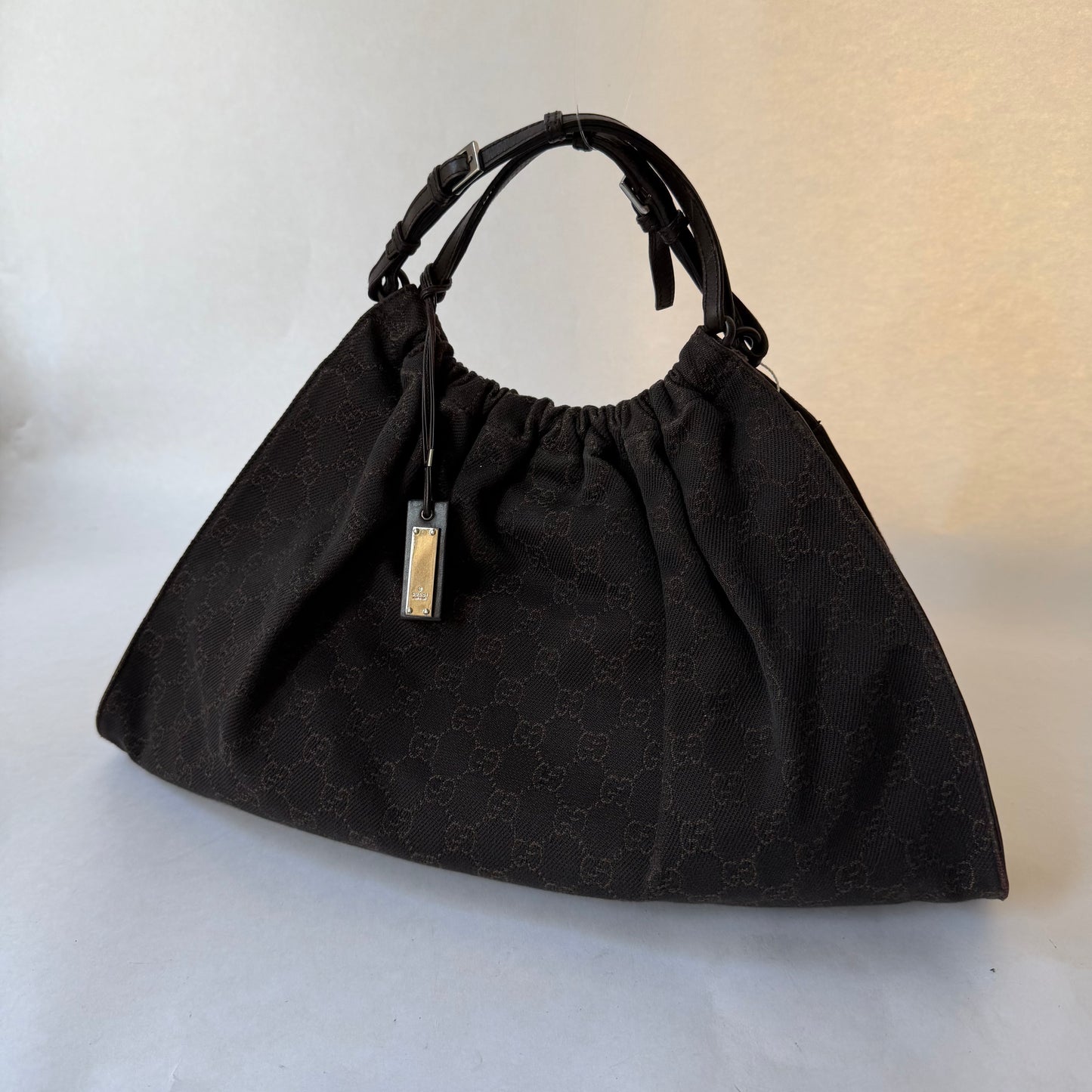 Gucci Brown Canvas Monogram Scrunch Hobo