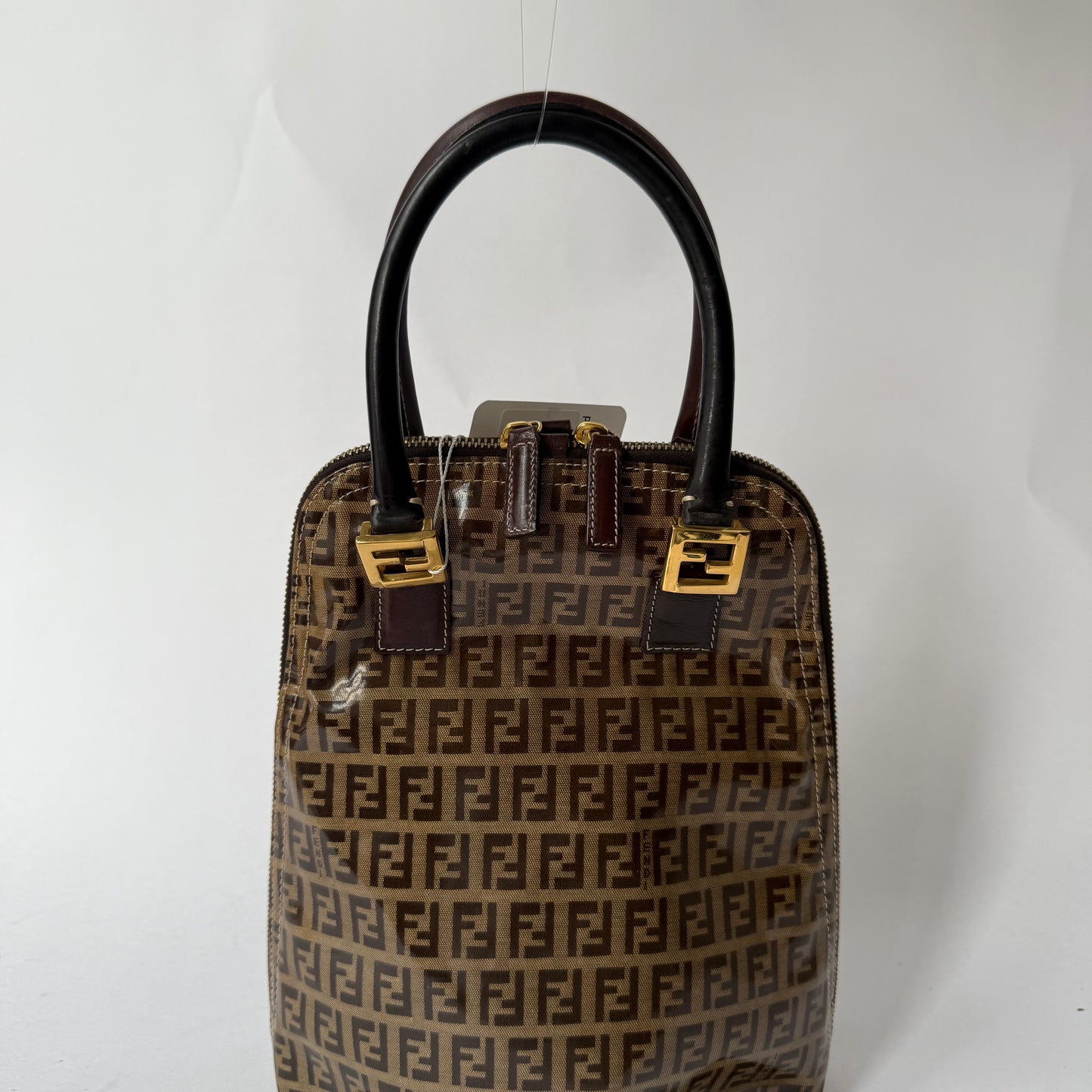 Fendi Brown Zucchino Patent Leather Vertical Bowler Bag