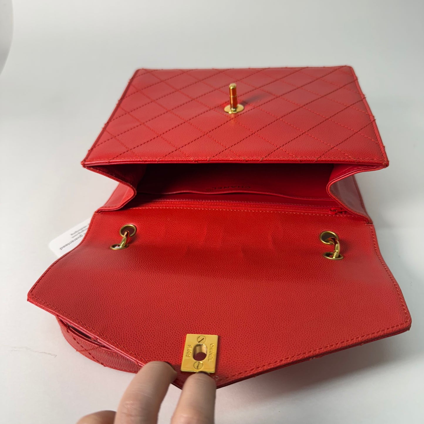 Chanel 1997 Red Caviar Quilted Kelly Top Handle Flap Bag