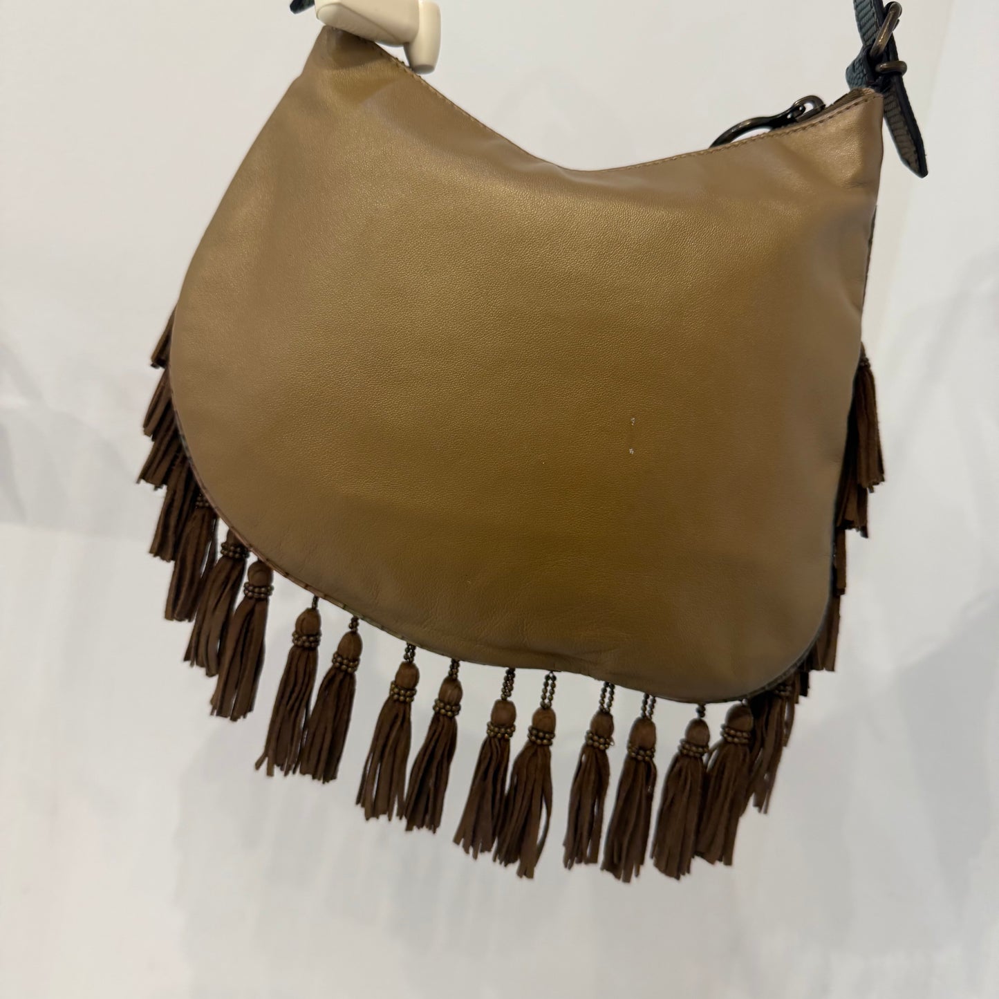 RARE Fendi Brown Suede Beaded Tassel Oyster Bag