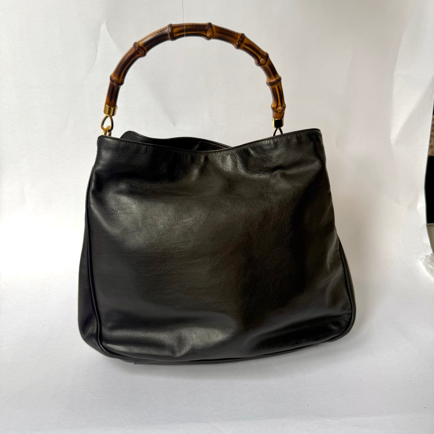 Gucci Black Lambskin Bamboo Handle Shoulder Bag