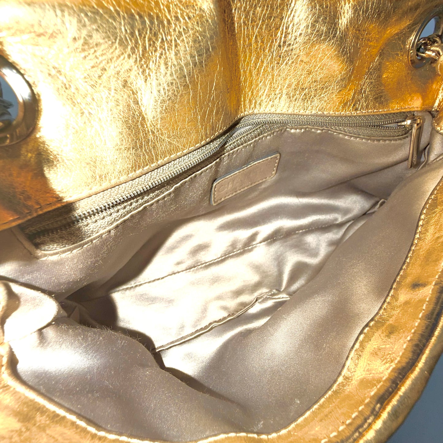 RARE Chanel Gold Metallic CC Cutout Lambskin Medium Flap