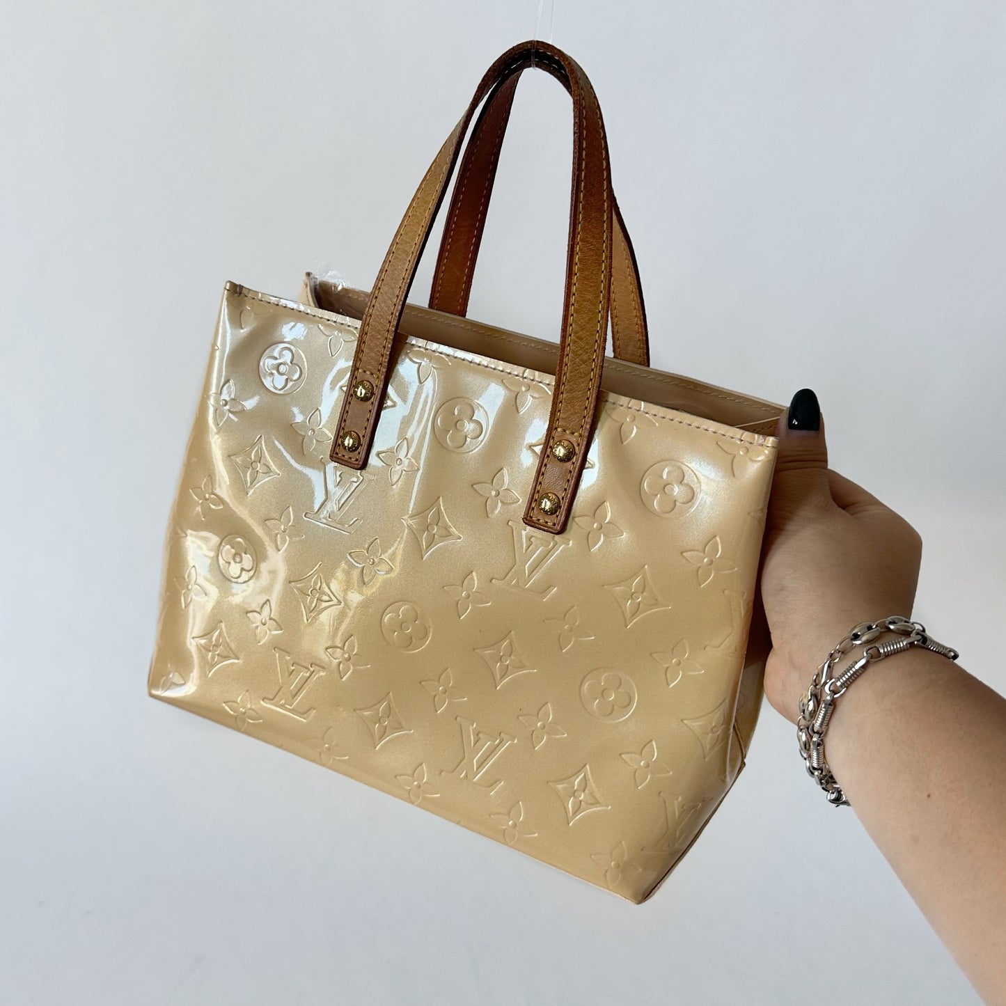 Louis Vuitton Beige Vernis Patent Leather Monogram Reade PM Mini Tote