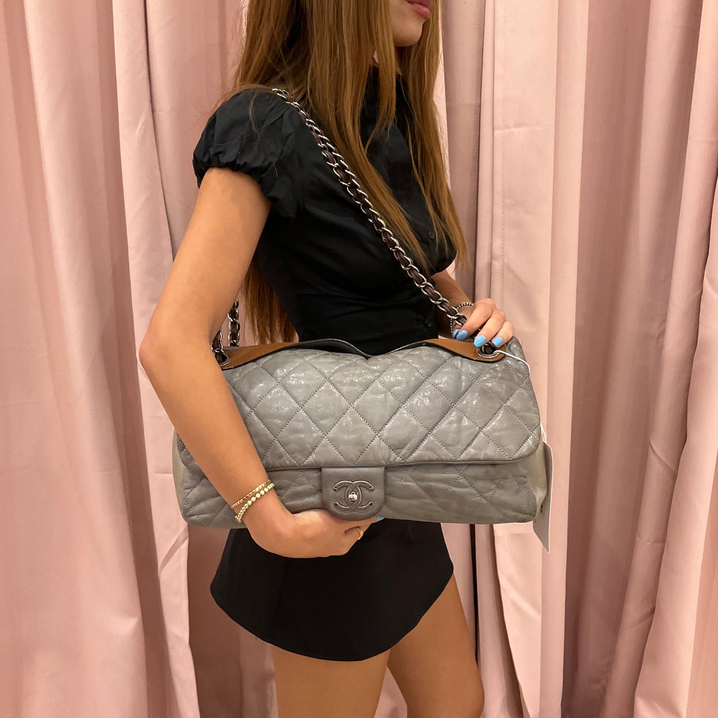 Chanel Jumbo Gray & Brown ‘In The Mix’ Matelasse 2-Way Maxi Flap