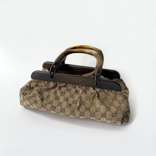 Gucci Brown Monogram Wooden Handle Bag