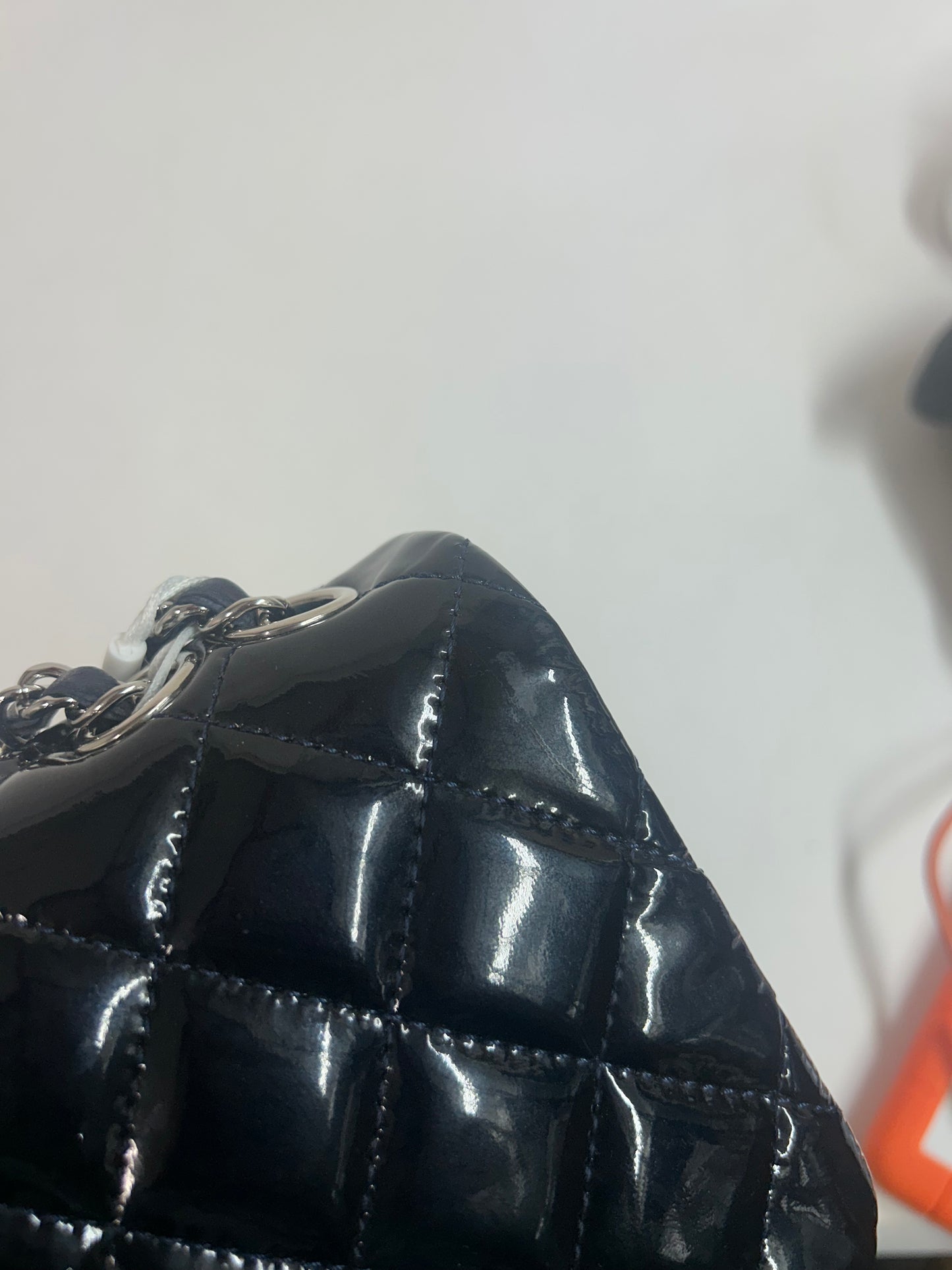 Chanel Navy Patent Leather Quilted Accordion Flap SHW