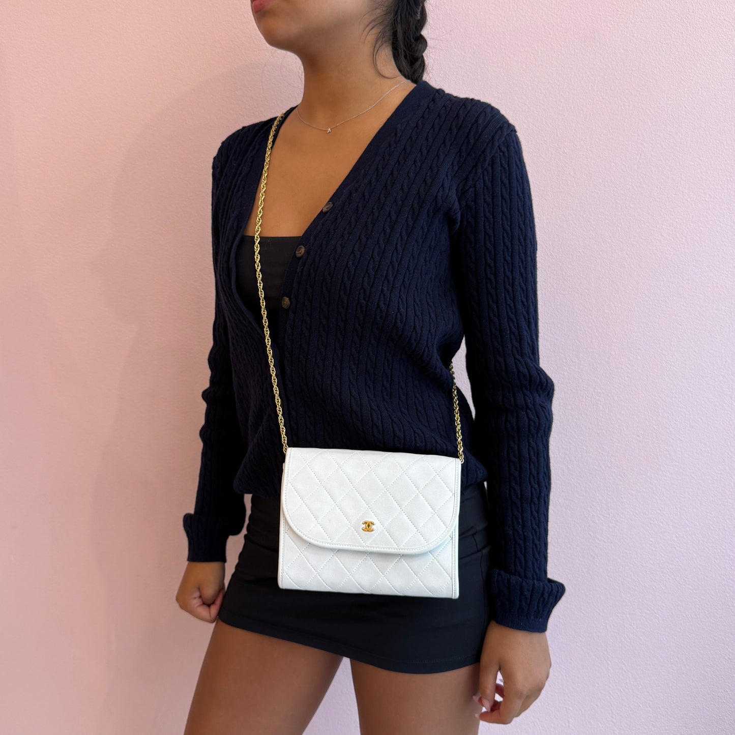 Chanel White Lambskin Small Gabrielle Flap Bag