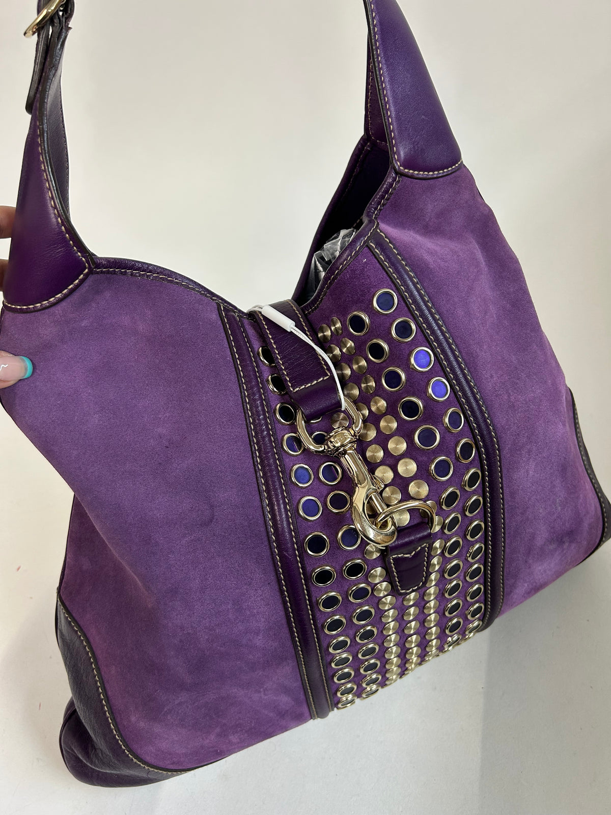 Gucci Purple Suede Jumbo Studded Jackie Shoulder Bag