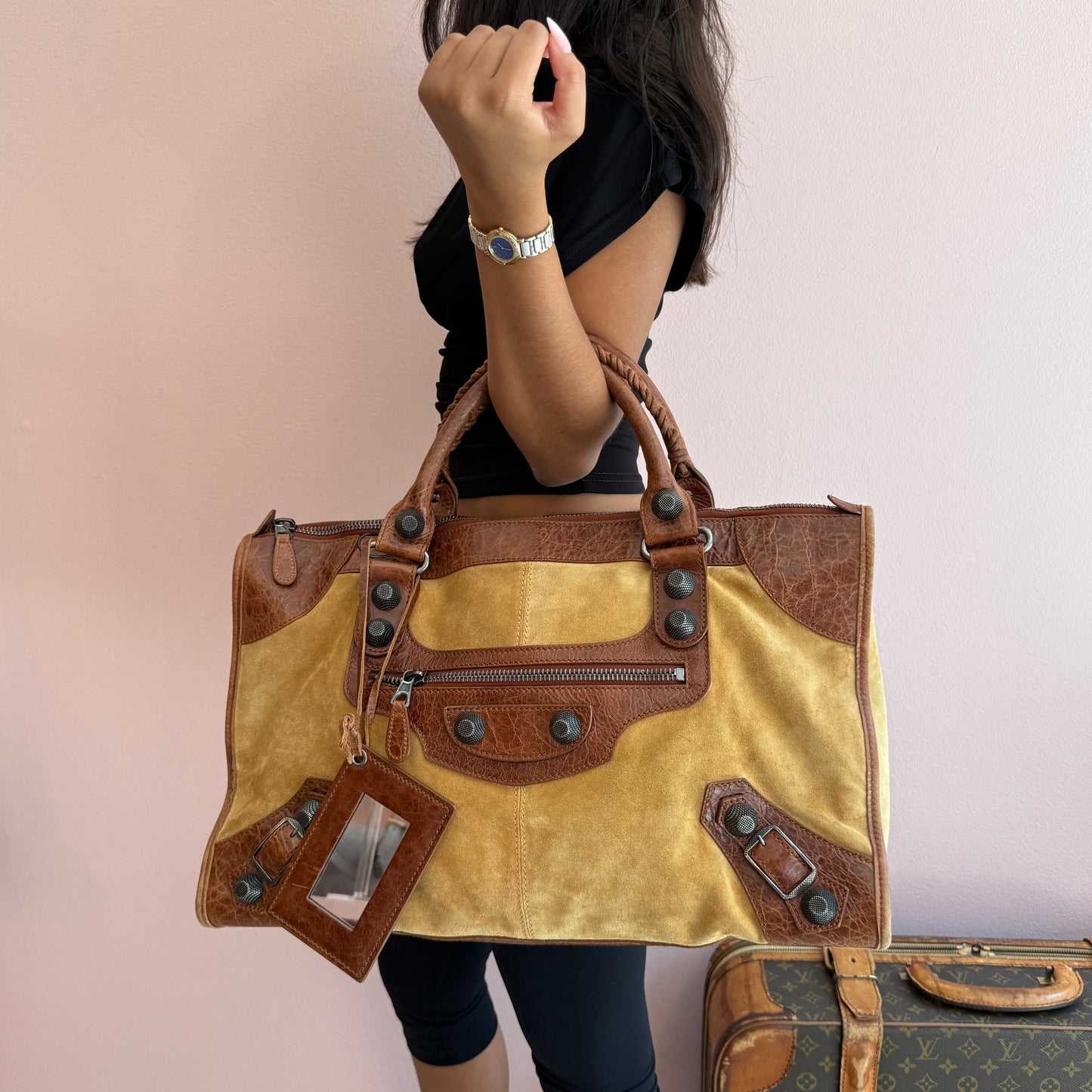 Balenciaga Brown Suede Work Bag w/ Giant Hardware