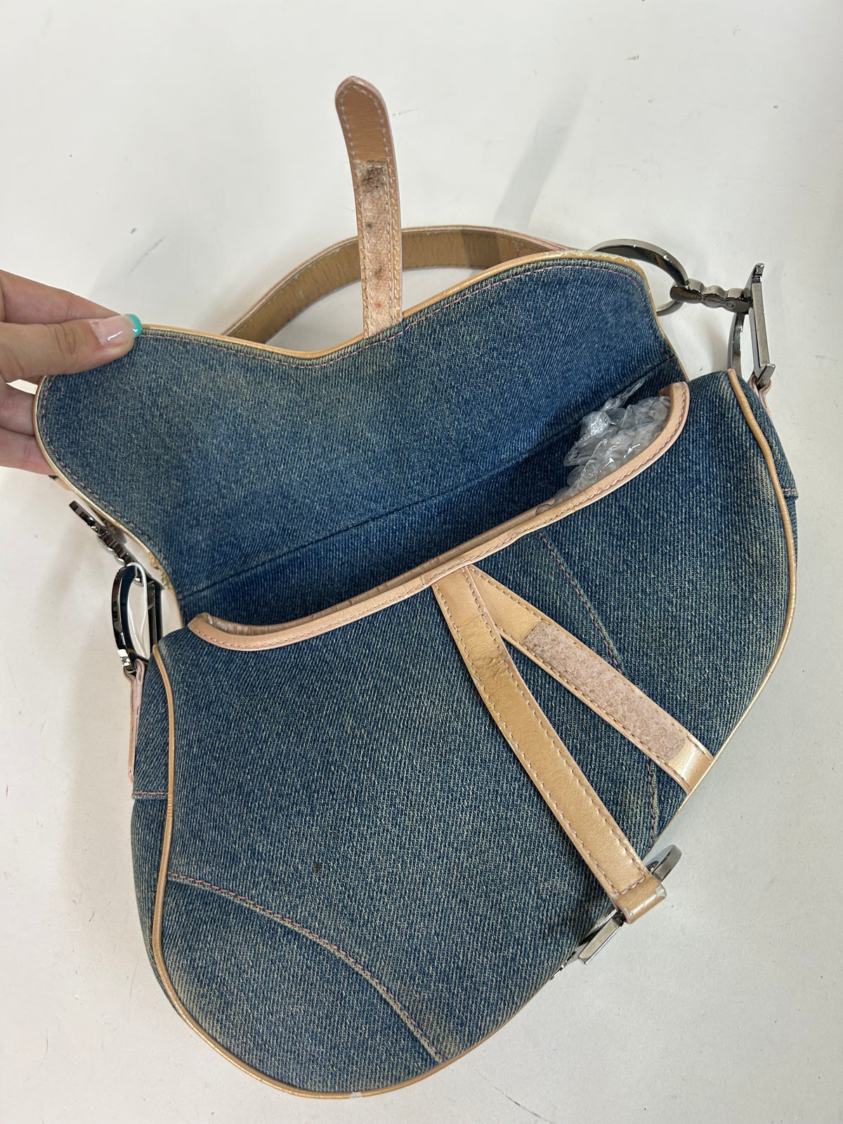 Christian Dior Denim & Leather Saddle Shoulder Bag