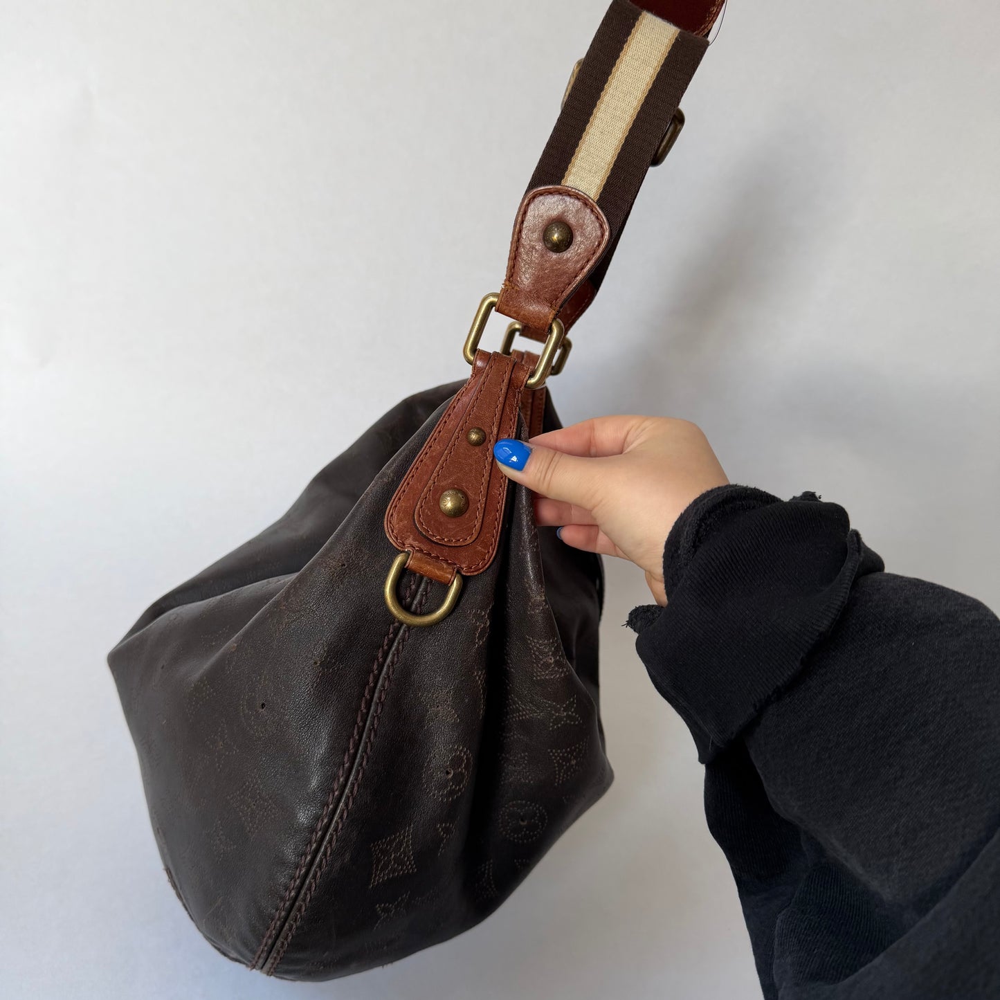 Louis Vuitton Brown Leather Monogram Perforated Mahina Onatah Hobo Bag
