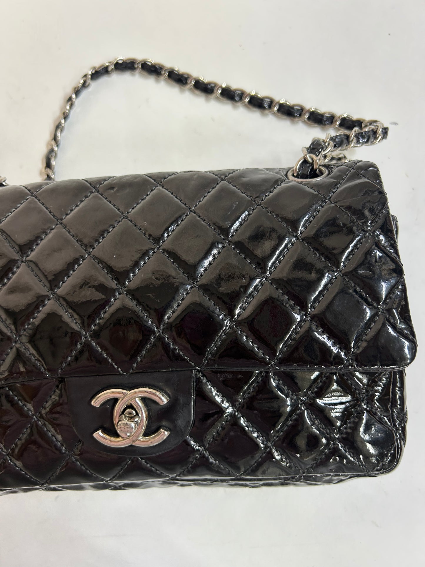 Chanel Black Patent Leather Double Flap Shoulder Bag