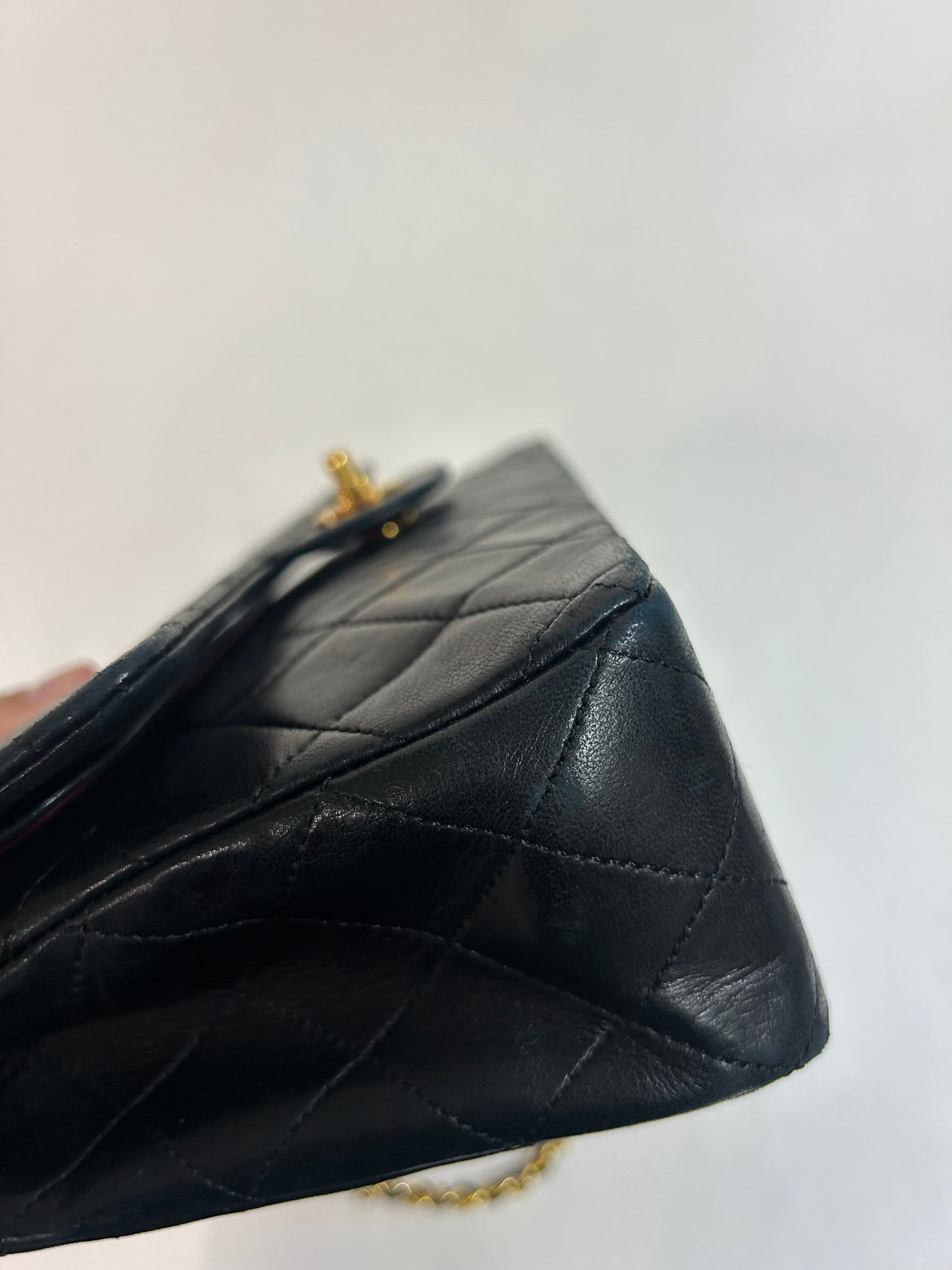 Chanel Vintage Black Lambskin Leather Quilted Matelasse Classic Double Flap