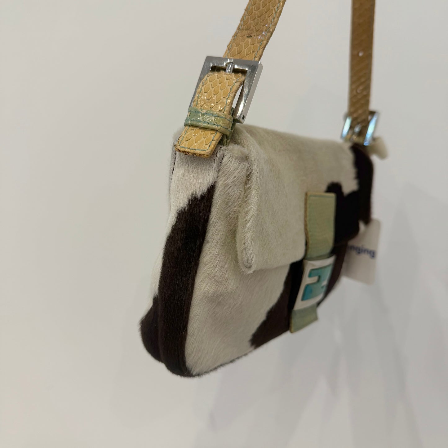 Fendi Multicolored Pony Hair & Python Baguette Shoulder Bag