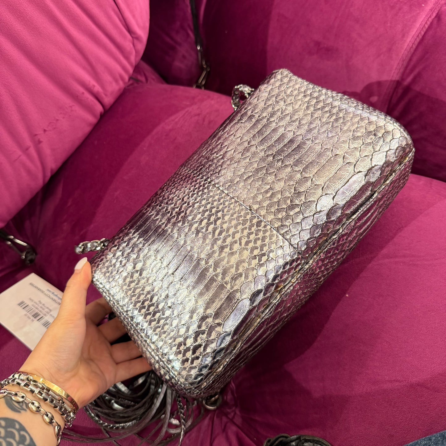 Chanel 2007 Silver Python Soho Tassel Flap Bag