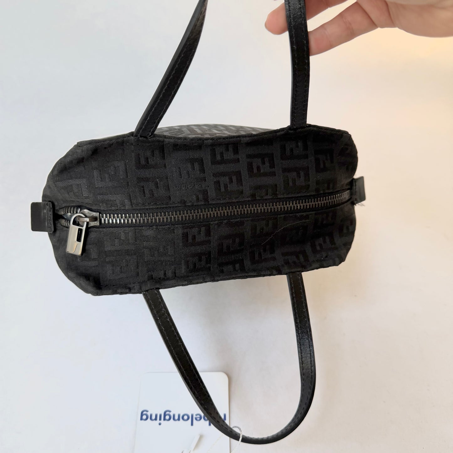 Fendi Black Zucchino Monogram Mini Nylon Top Handle Tote