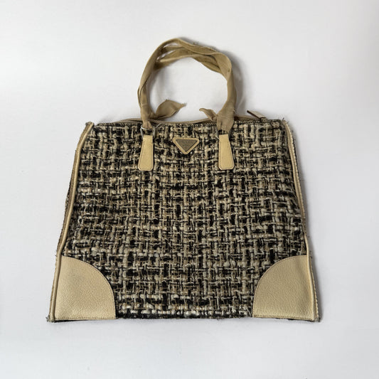 Prada Woven Tweed & Cream Leather Tweed Bag