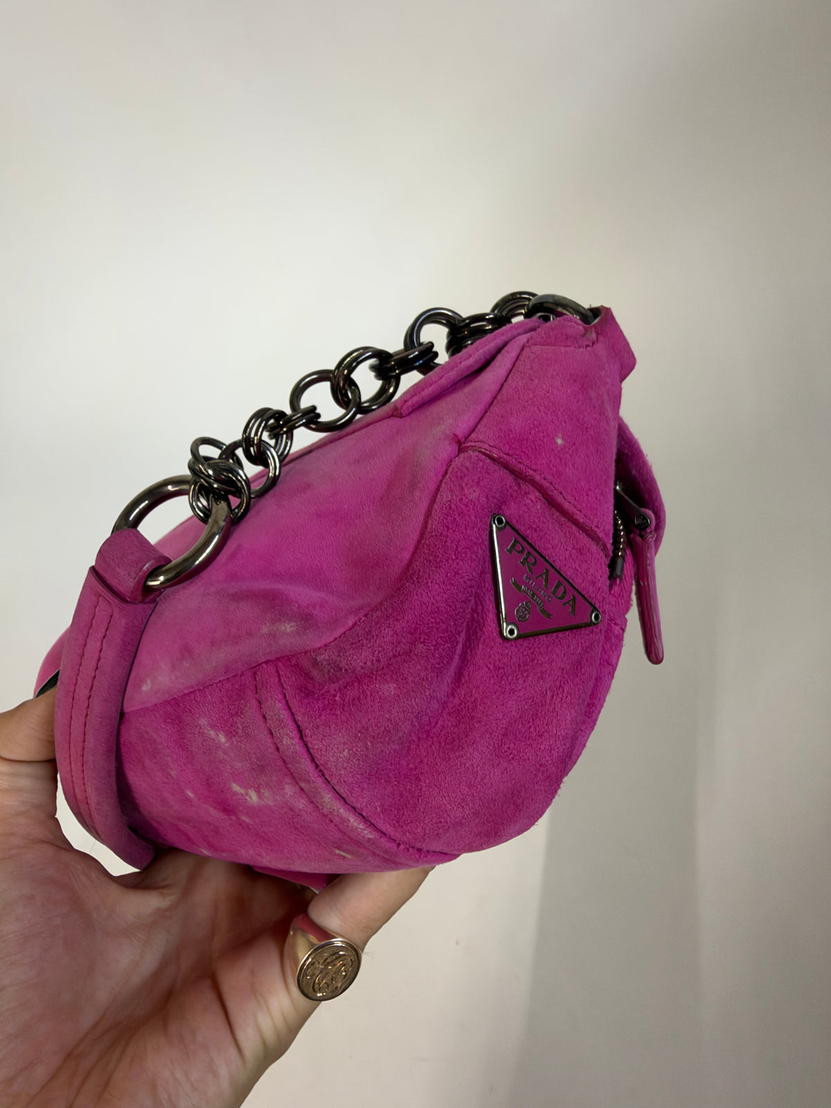 Prada Pink Suede Chain Shoulder Bag
