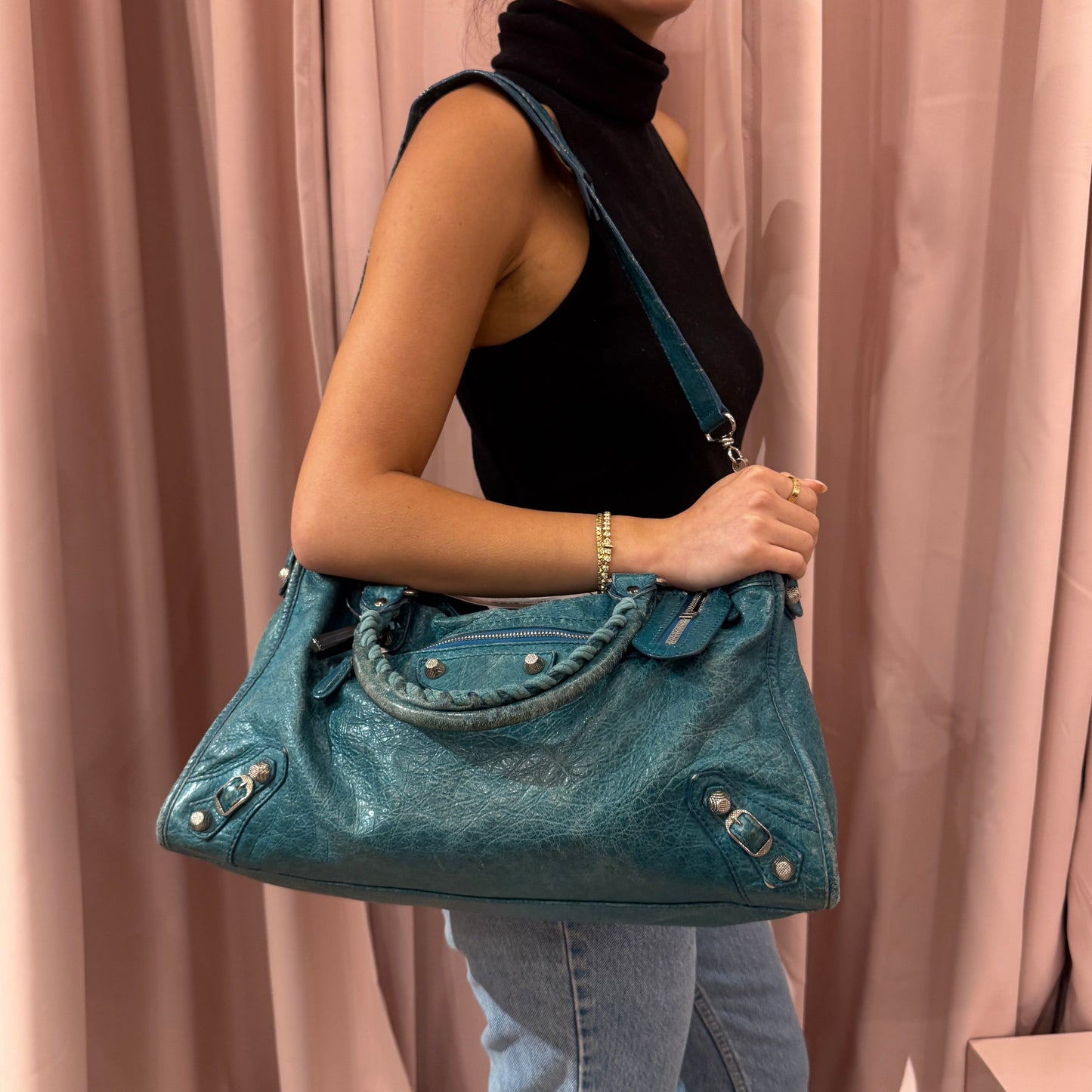 Balenciaga Teal Leather City Bag