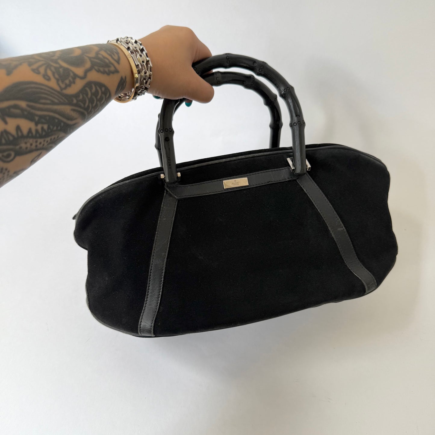 Gucci Black Suede Tom Ford Era Bamboo Handle Bag