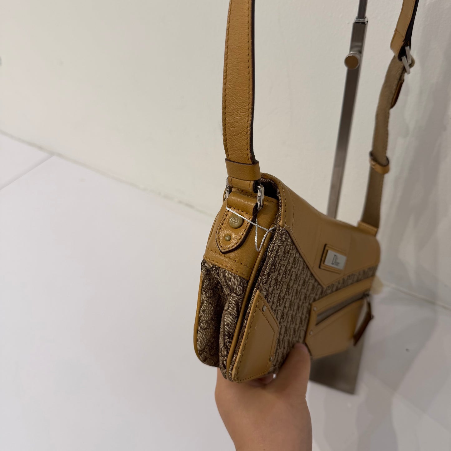 Christian Dior Brown Canvas & Leather Oblique Monogram Diorissimo Shoulder Bag