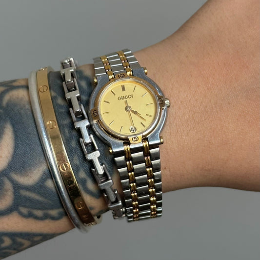 Gucci 24mm Dainty Gold Dial Two-Tone Gold Dial Watch