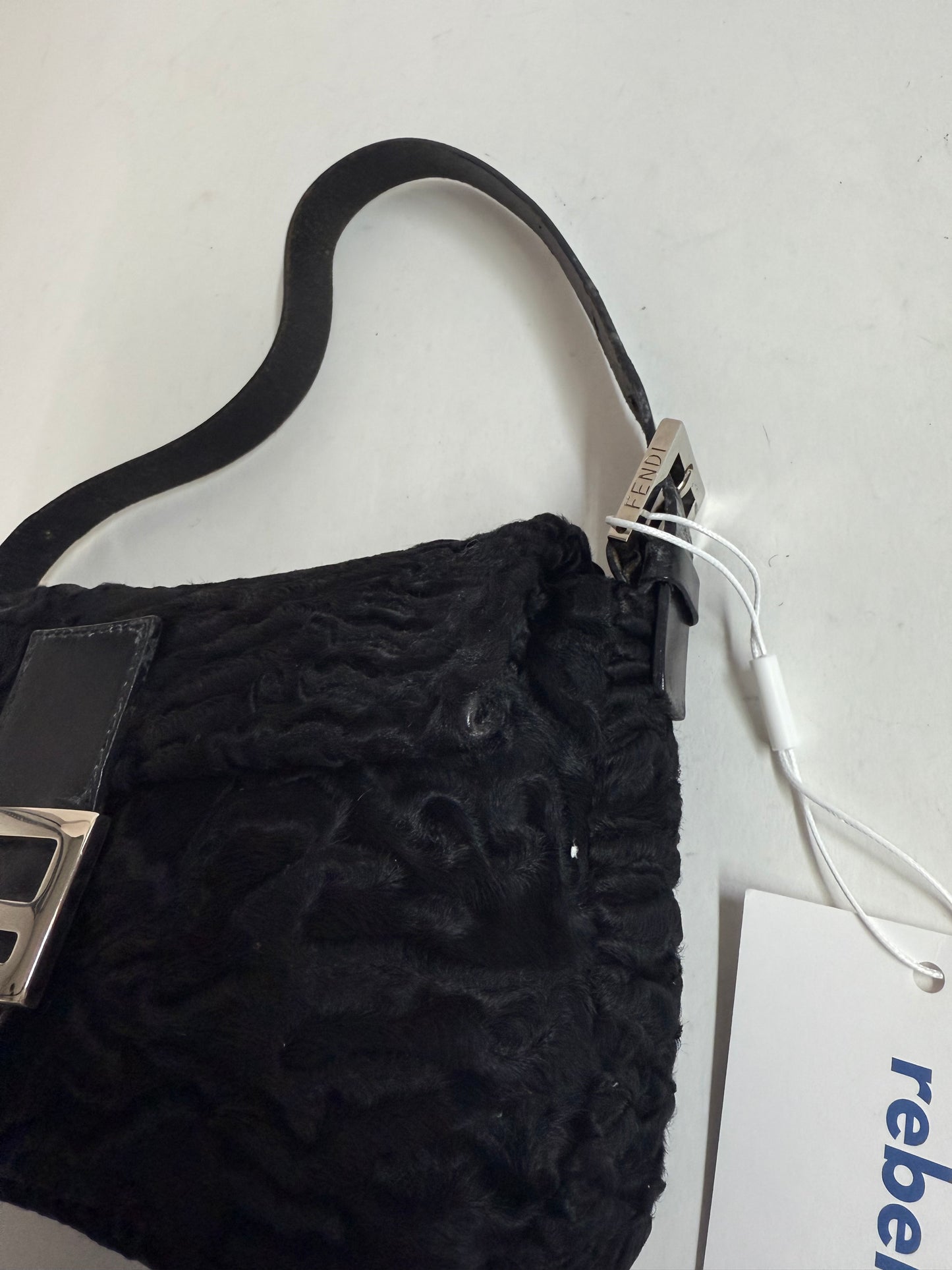 Fendi Black Astrakhan Ponyhair & Leather Baguette Shoulder Bag SHW