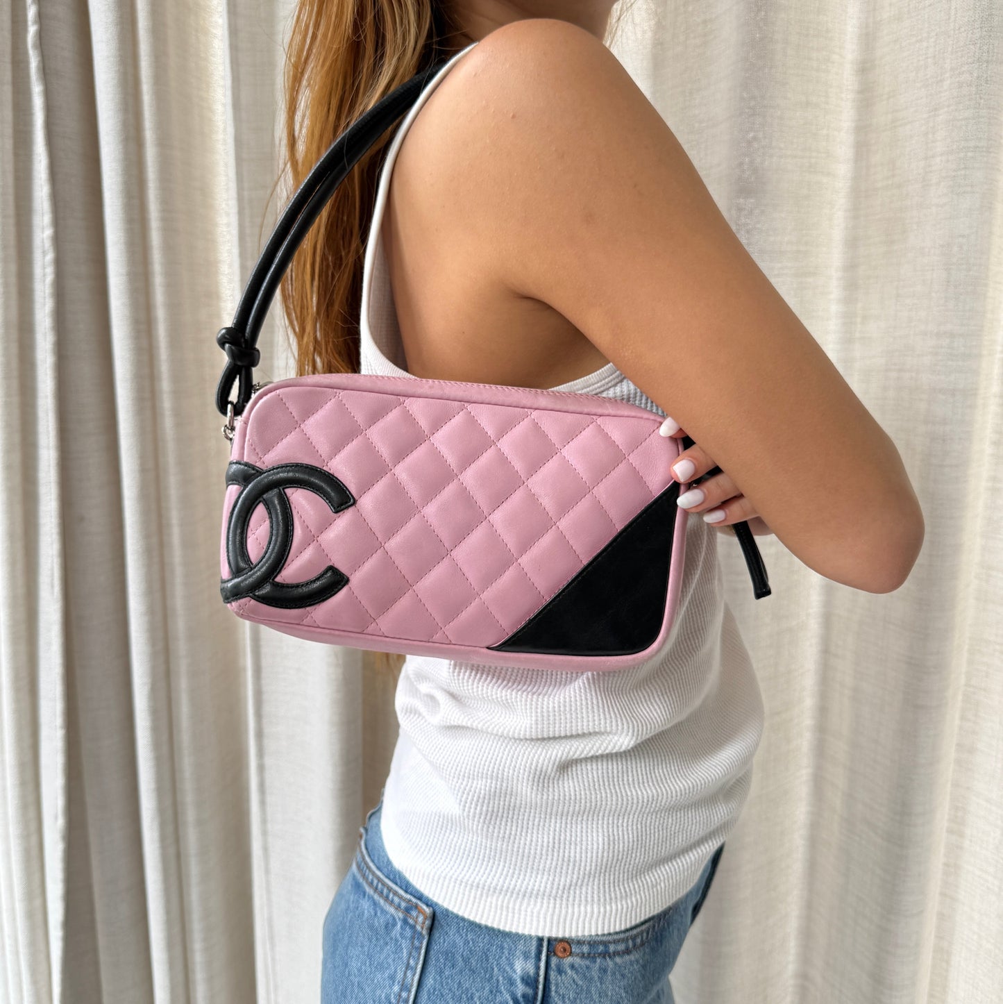 Chanel Pink Lambskin Quilted Cambon Pochette