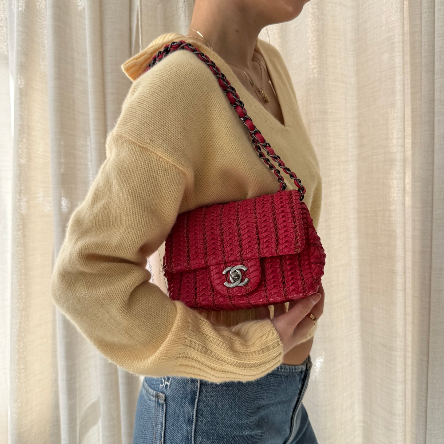 Chanel Hot Pink Mini Paris-Seoul Crochet Lambskin Square Flap Bag