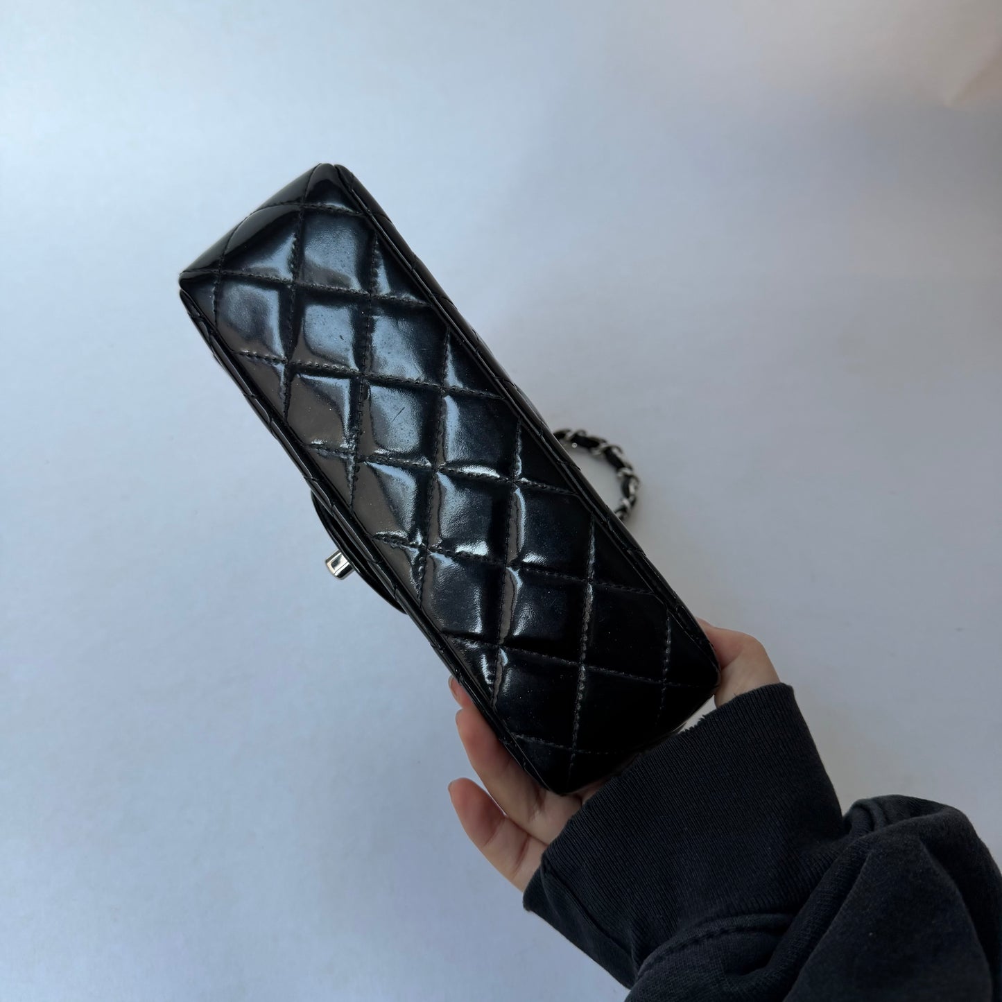 Chanel 2014 Black Patent Leather Mini Crossbody Flap Bag