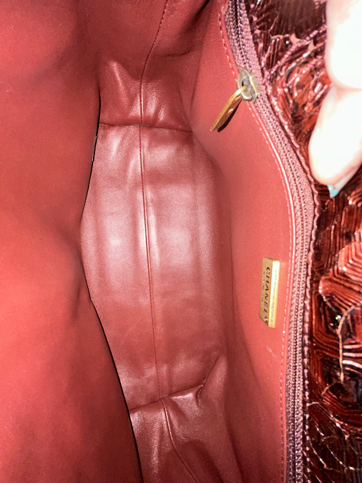 RARE Chanel Burgundy Tortoise Printed Python Shoulder Bag