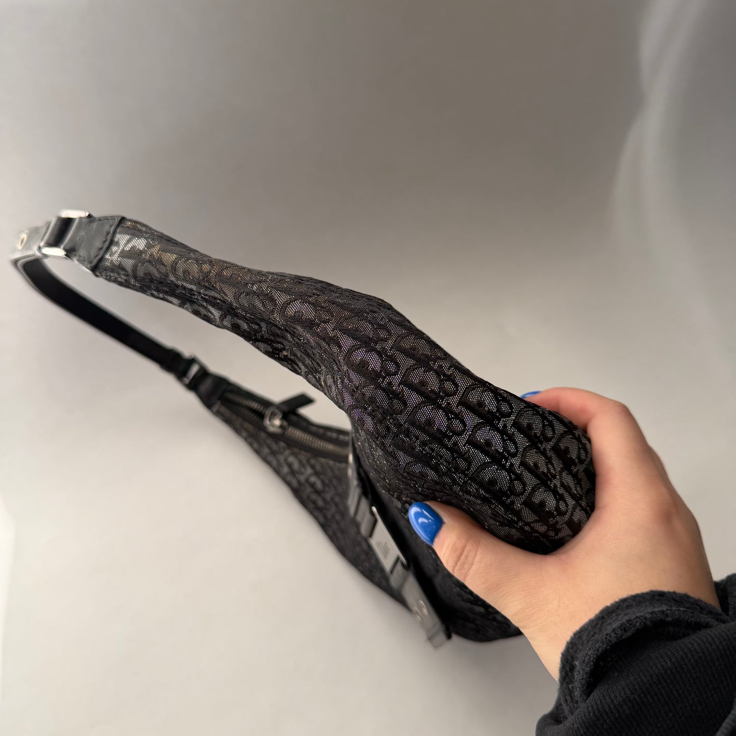 Christian Dior Black Trotter Canvas Street Chic Small Croissant Hobo Bag