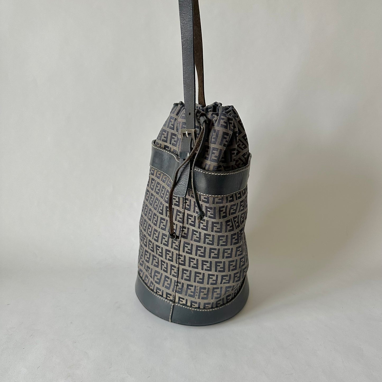 Fendi Navy Zucchino Drawstring Bucket Bag