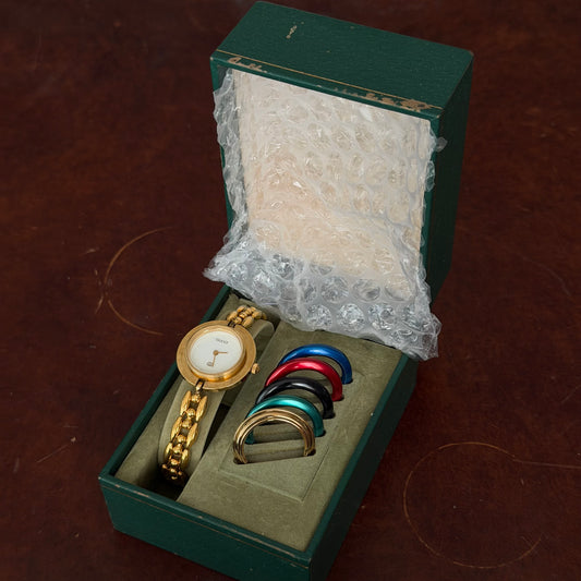 Gucci Gold Rice Link White Dial Bezel Watch w/ 5 Bezels
