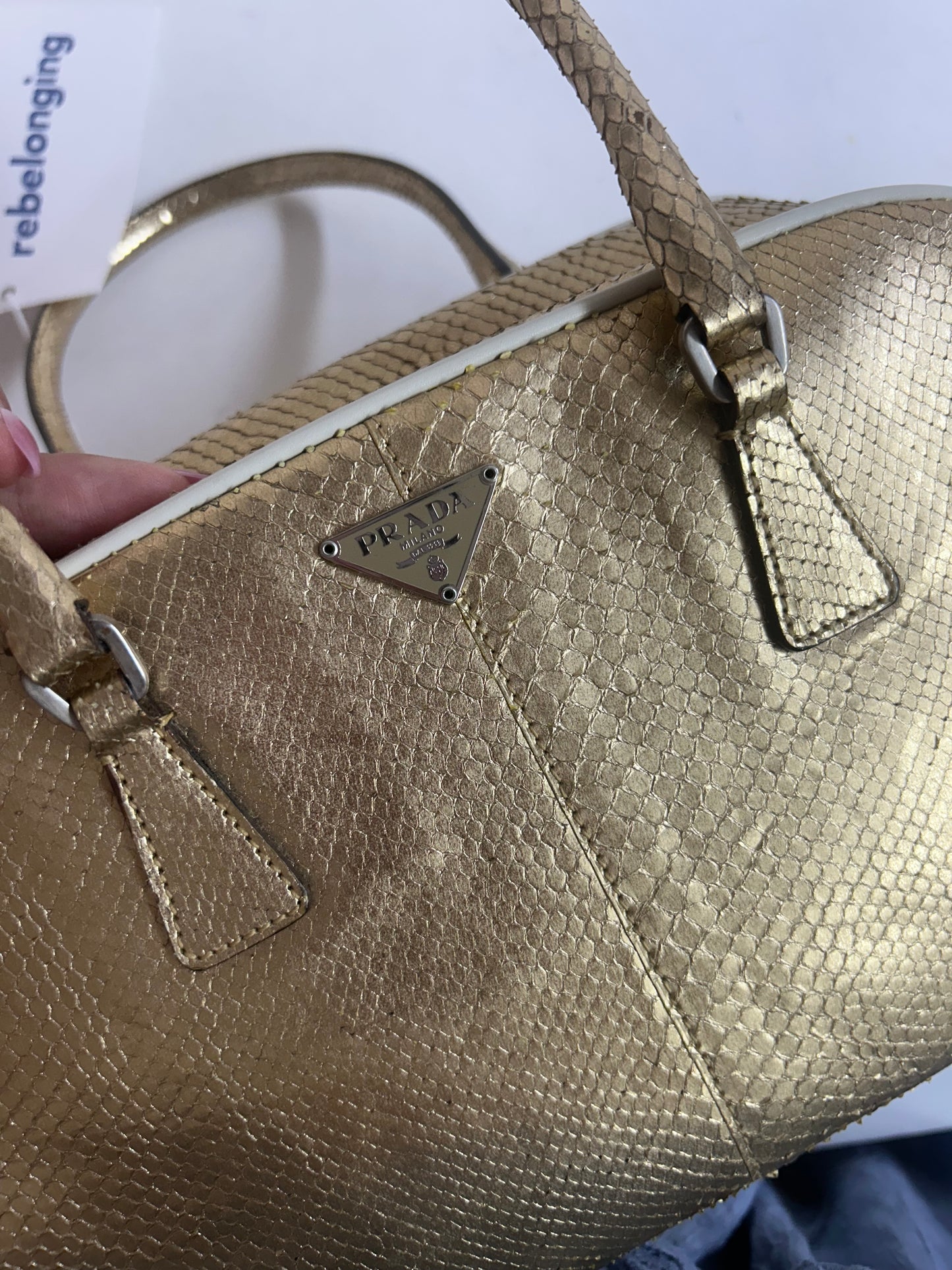 Prada Gold Python Mini Bowler Handbag