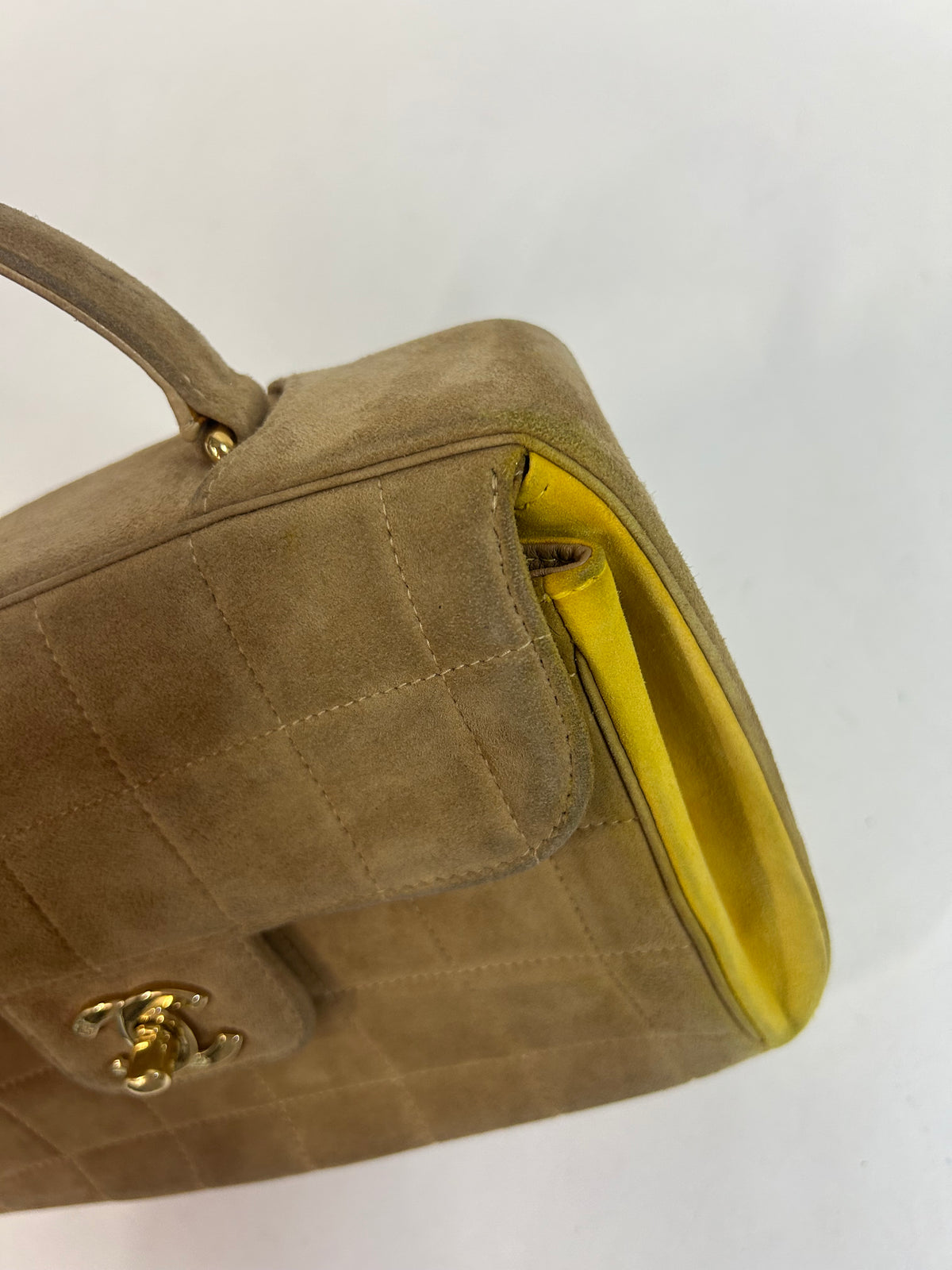 Chanel Brown Suede Chocolate Bar Kelly Top Handle Bag