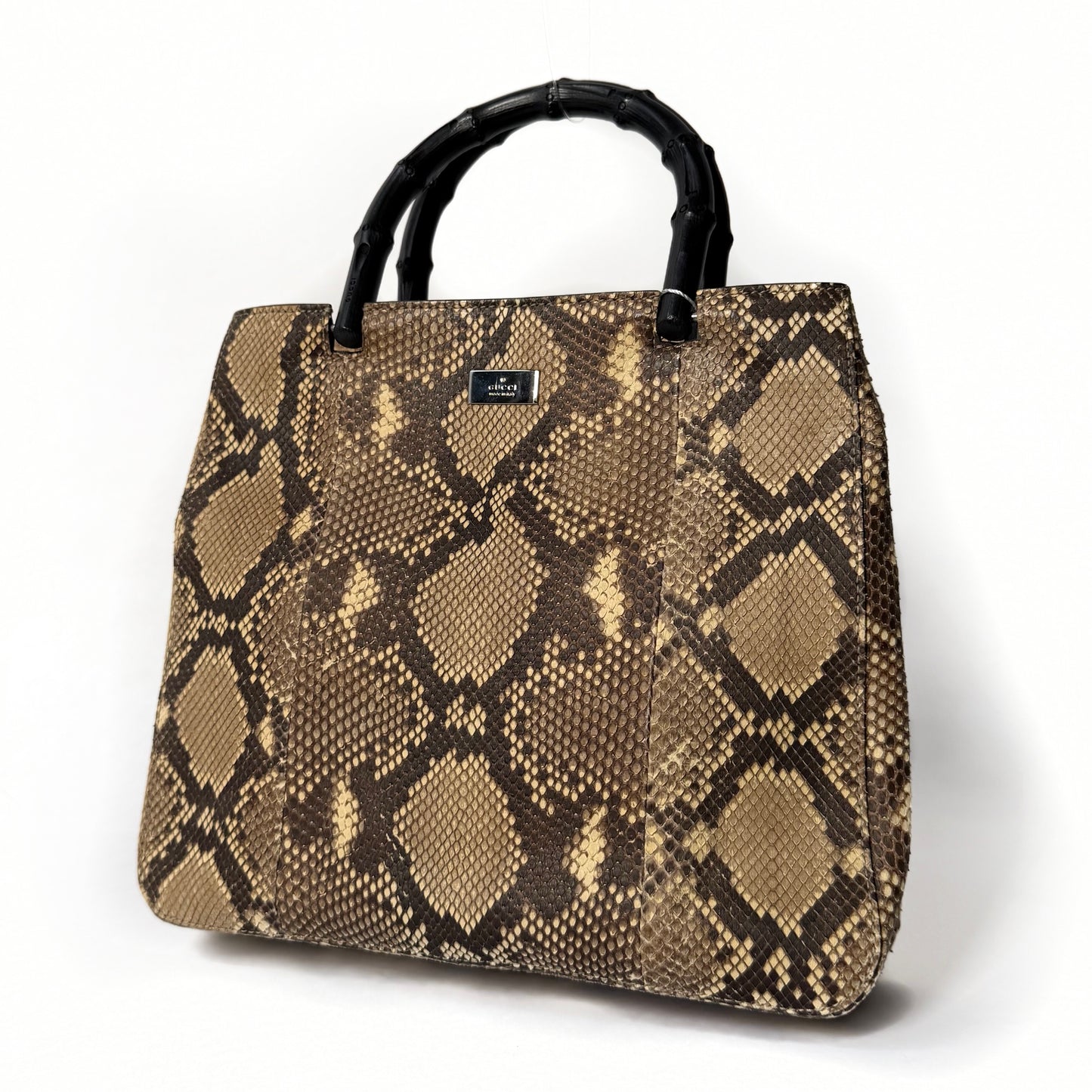 Gucci Brown Multicolored Snakeskin Leather Bamboo Shoulder Bag