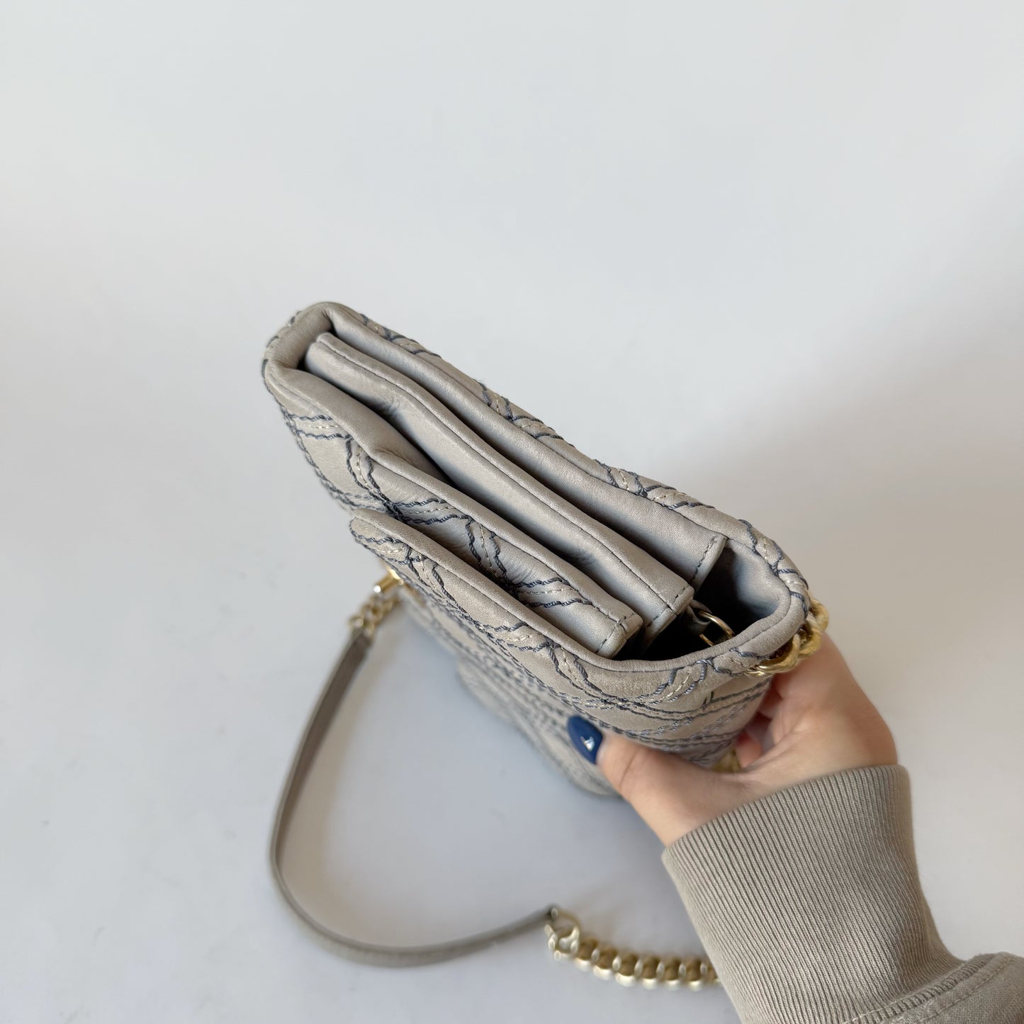 Chanel Pre-Spring 2014 Baby Blue Metallic Stitch Flap Bag