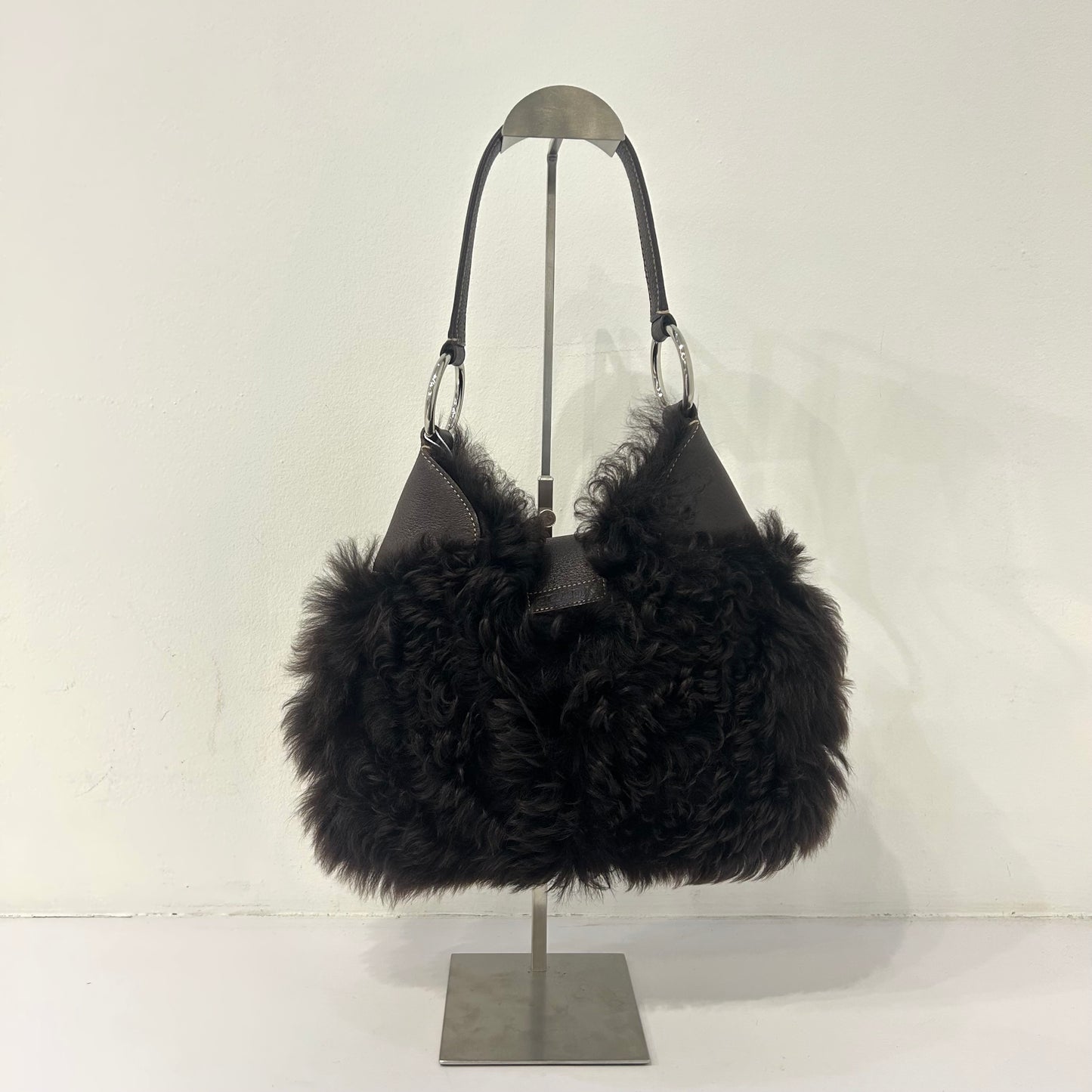 Prada Brown Shearling & Leather Hobo Bag