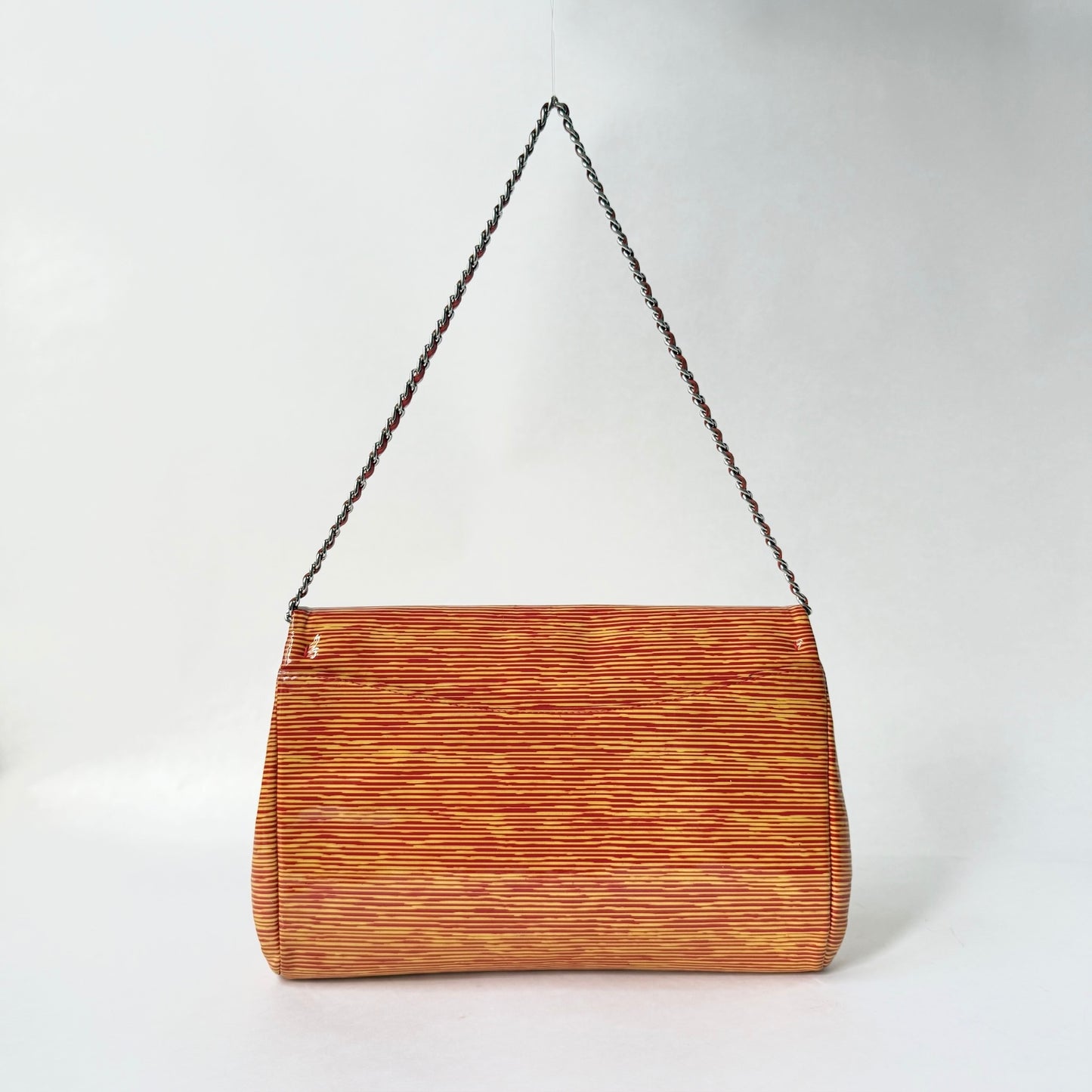 Chanel Striped Orange Patent Leather Flap Shoulder Bag
