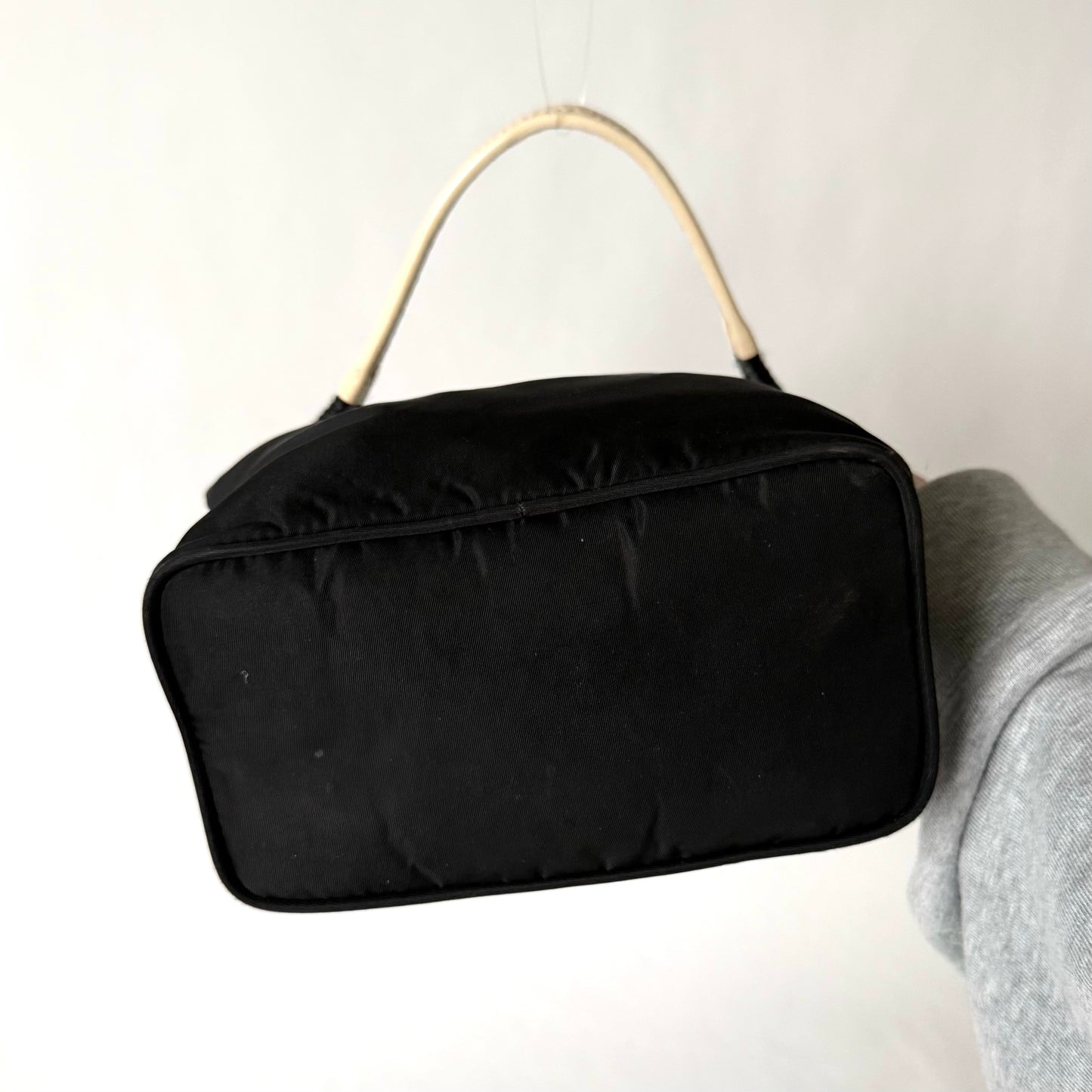 Prada Black Nylon Shoulder Bag w/ White Strap